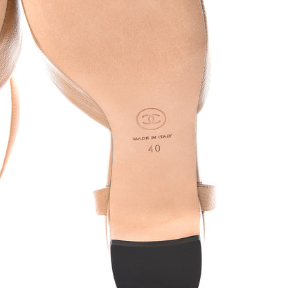 Chanel Goatskin Grosgrain Cap Toe CC Mary Jane Slingback Pumps 40 Beige Black 6 of 9