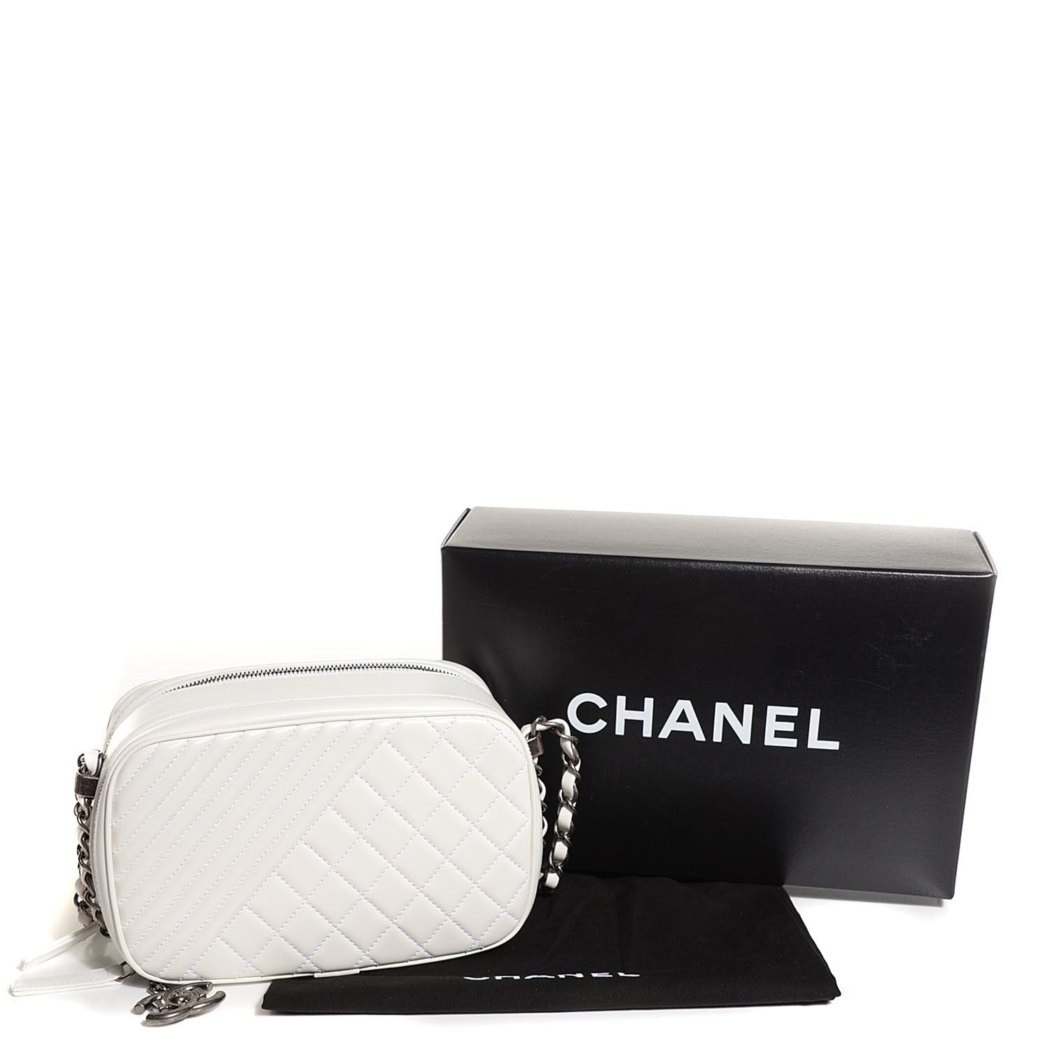 Chanel Lambskin Quilted Small Coco Boy Camera Case White 5 of 9