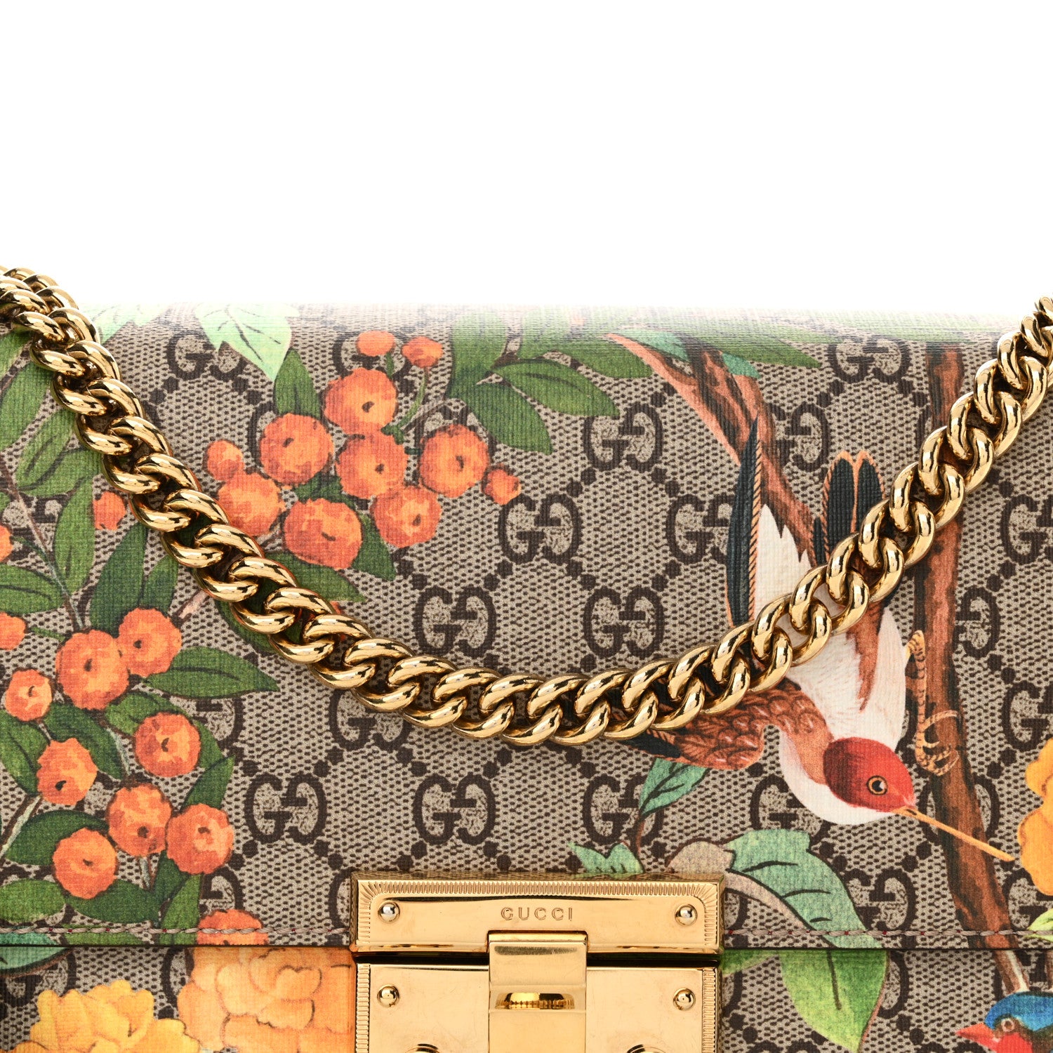 Gucci GG Supreme Monogram Tian Medium Padlock Shoulder Bag Beige Multicolor New Acero 8 of 16