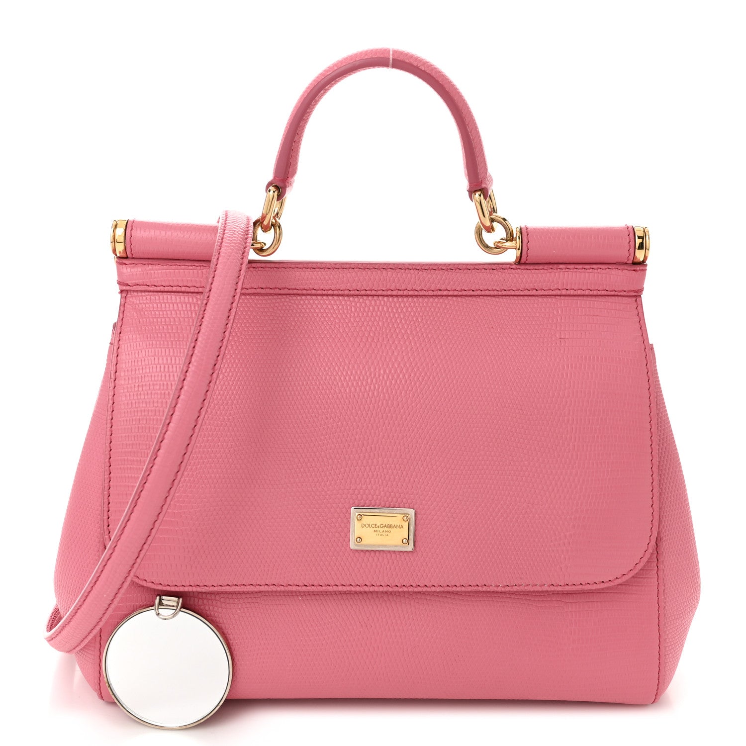 Dolce & Gabbana Iguana Calfskin Embossed Medium Miss Sicily Satchel Pink 3 of 11
