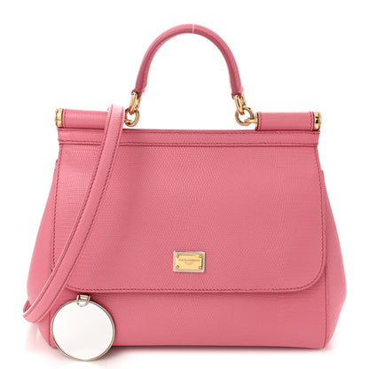 Dolce & Gabbana Iguana Calfskin Embossed Medium Miss Sicily Satchel Pink 3 of 11