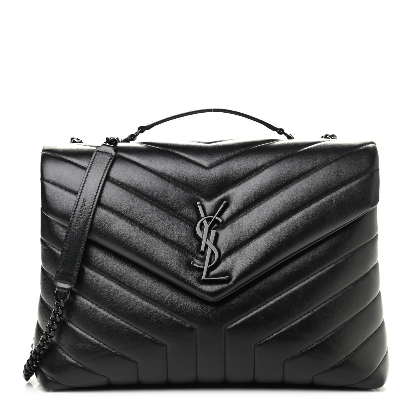 Calfskin Y Quilted Monogram Medium Loulou Chain Satchel Black