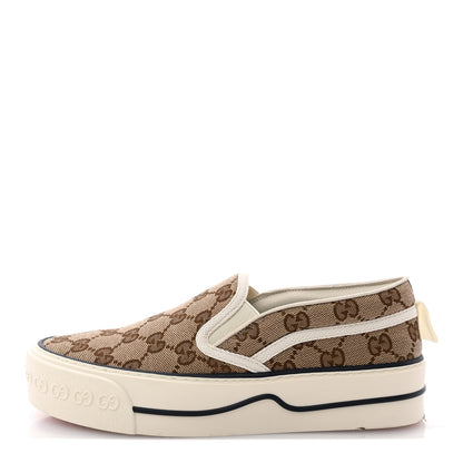 Gucci GG Monogram Womens 1977 Tennis Slip On 30mm Sneakers 36.5 Beige Ebony Mystic White 1 of 11