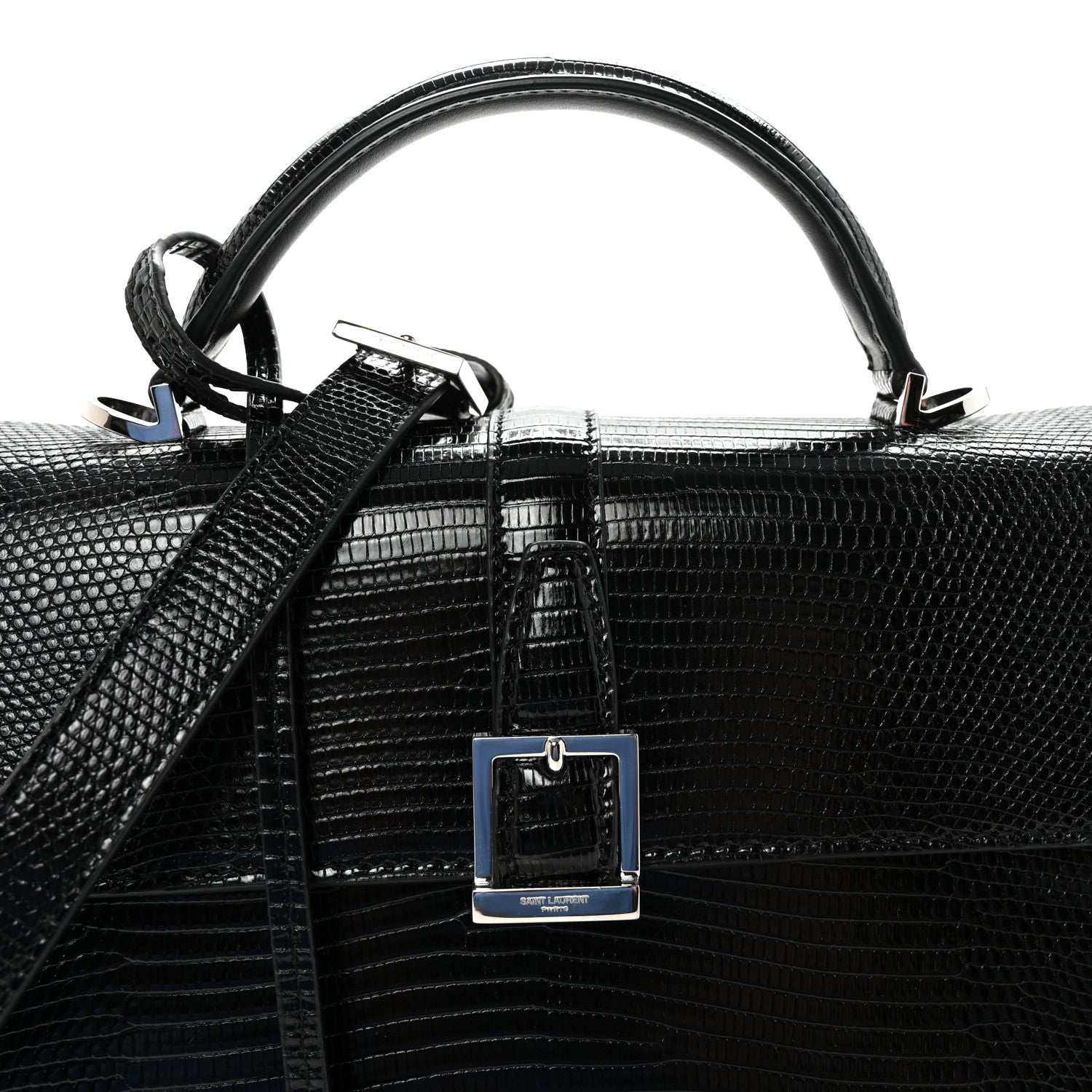 Saint Laurent Lizard Le Fermoir Top Handle Bag Small Black 7 of 9
