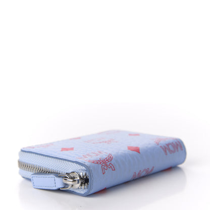 MCM Visetos Mini Zip Around Wallet Light Blue Red 4 of 6
