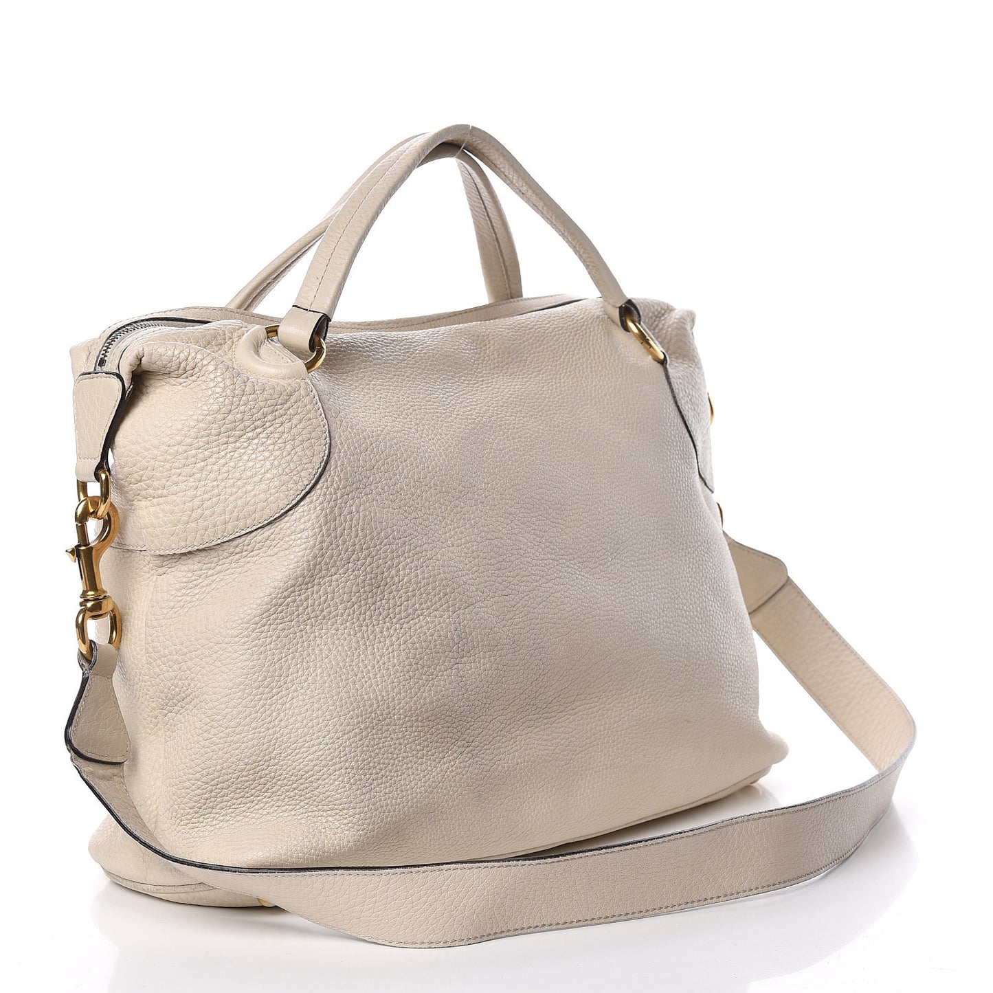 Pebbled Calfskin Twill Medium Top Handle Satchel White