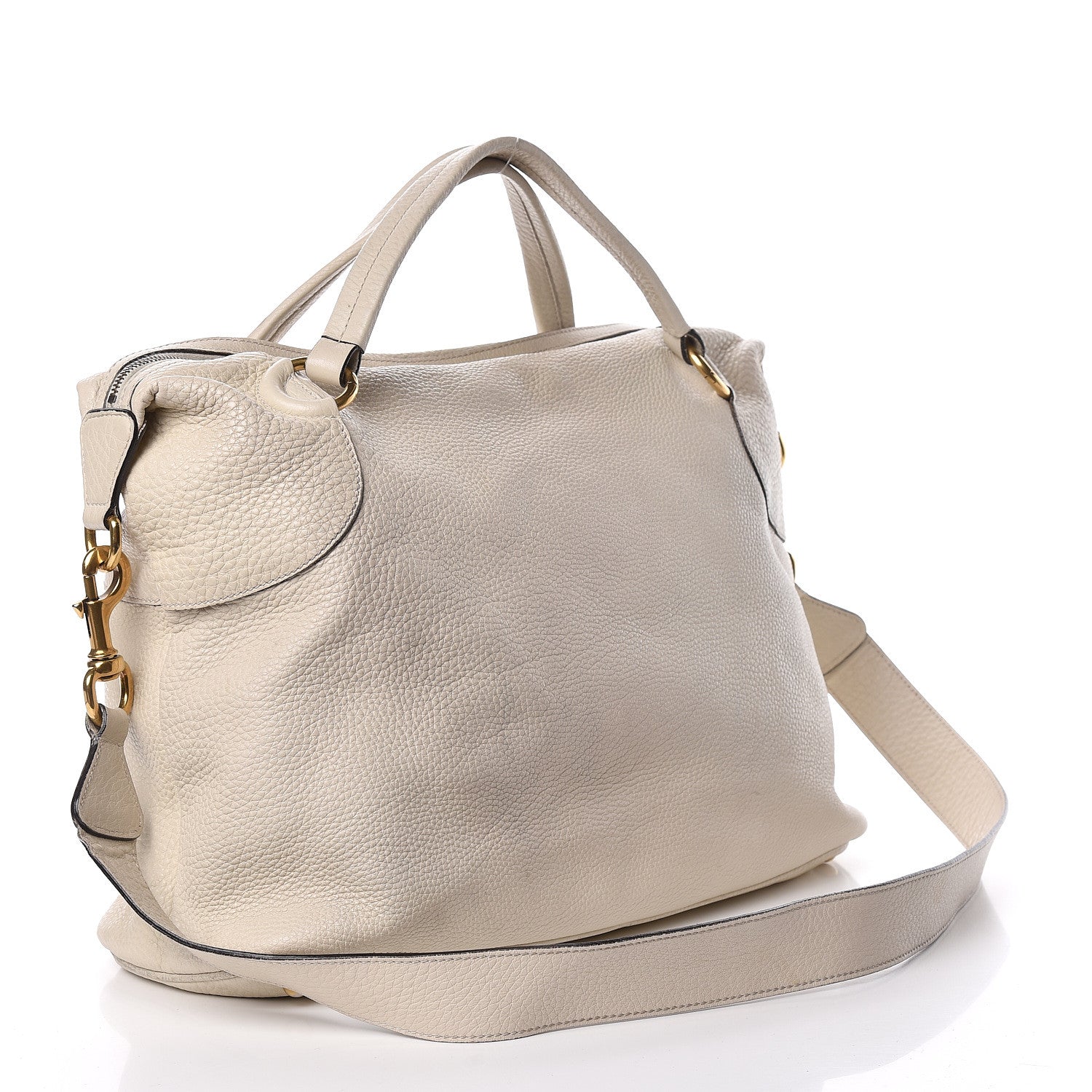 Gucci Pebbled Calfskin Twill Medium Top Handle Satchel White 3 of 25