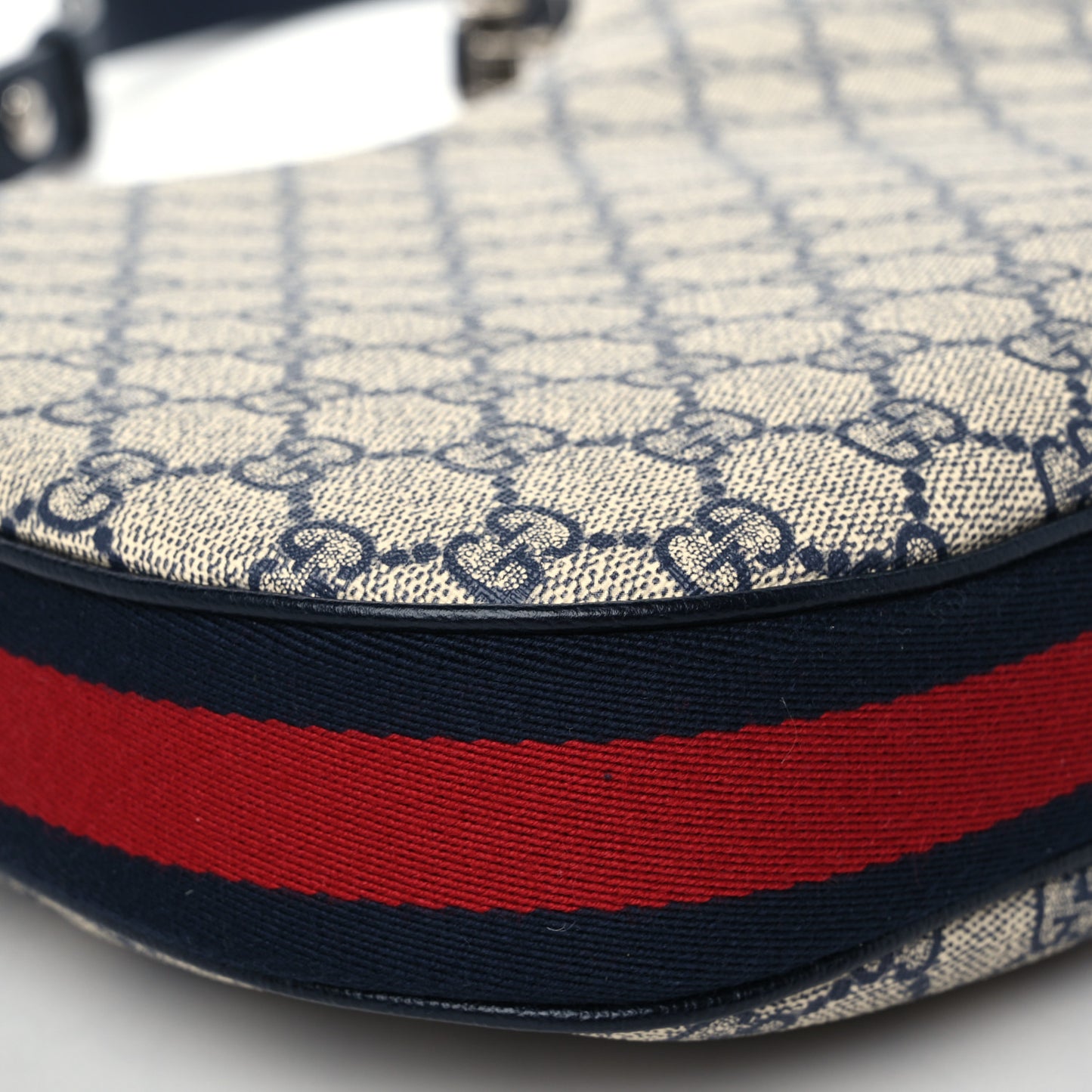GG Supreme Monogram Textured Calfskin Web Large Attache Shoulder Bag Beige Blue