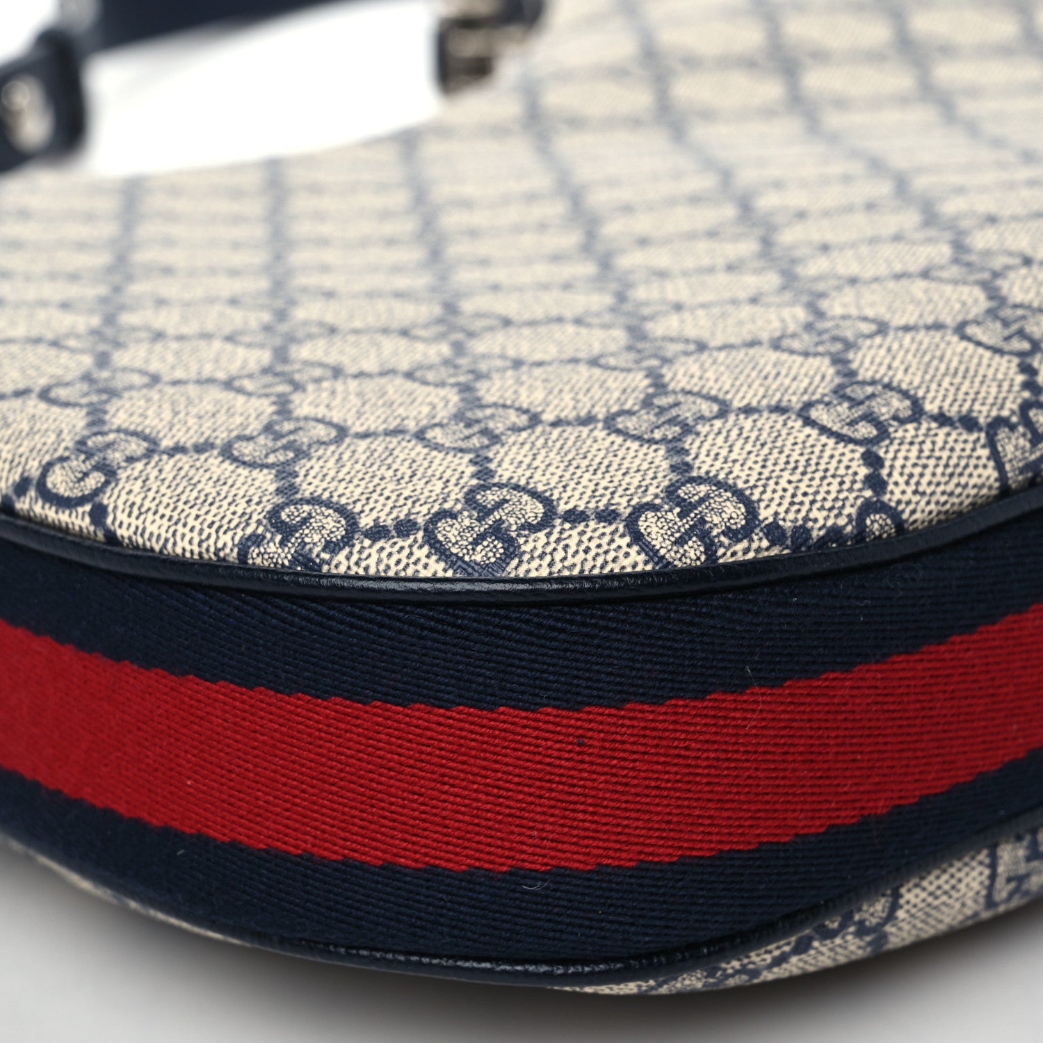Gucci GG Supreme Monogram Textured Calfskin Web Large Attache Shoulder Bag Beige Blue 7 of 8
