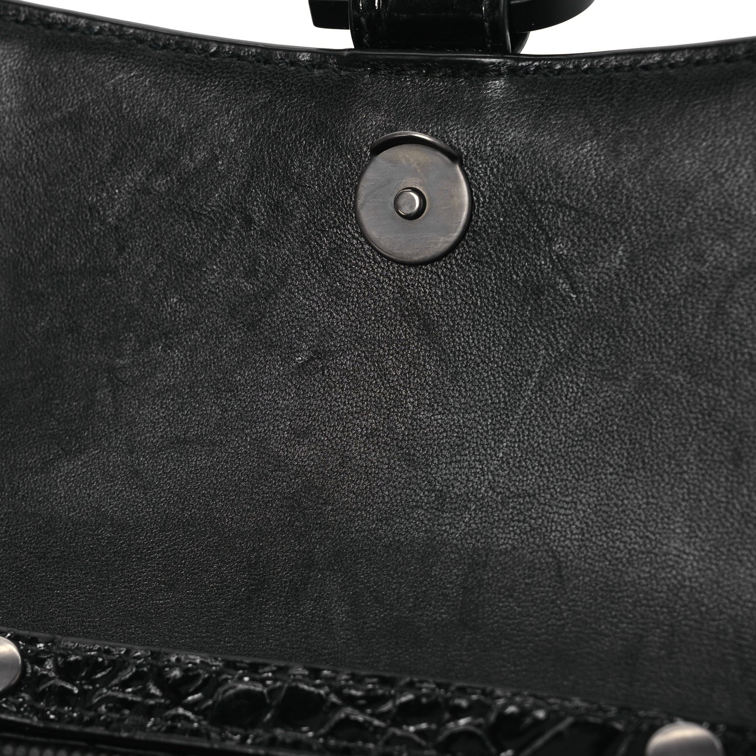 Balenciaga Shiny Calfskin Monochrome Crocodile Embossed Hourglass Chain Bag Black 14 of 15