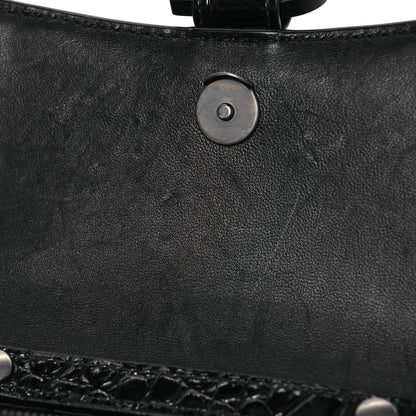 Balenciaga Shiny Calfskin Monochrome Crocodile Embossed Hourglass Chain Bag Black 14 of 15