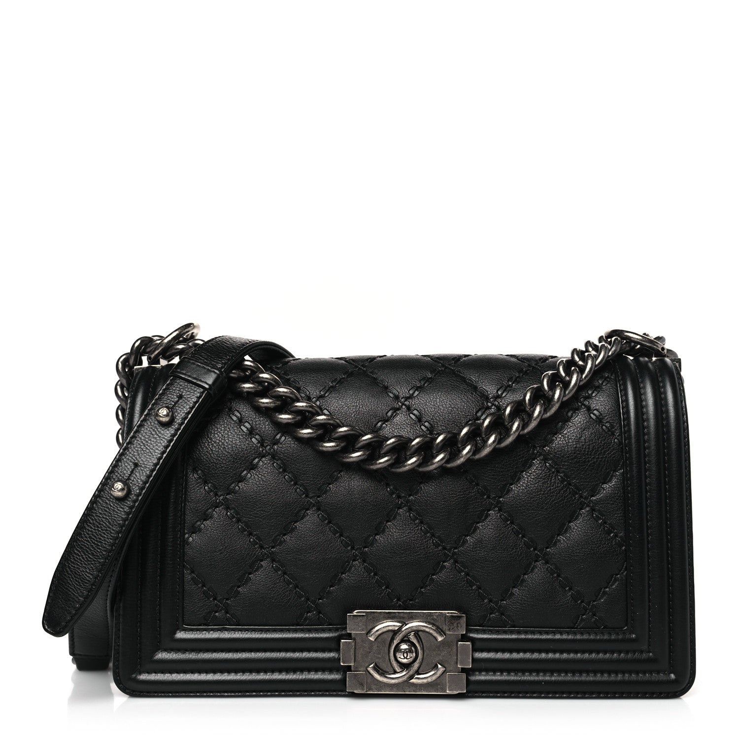 Chanel Calfskin Double Stitch Medium Boy Flap Black 1 of 9