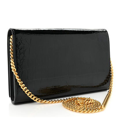 Saint Laurent Calfskin Crocodile Embossed Monogram Chain Wallet Black 3 of 11