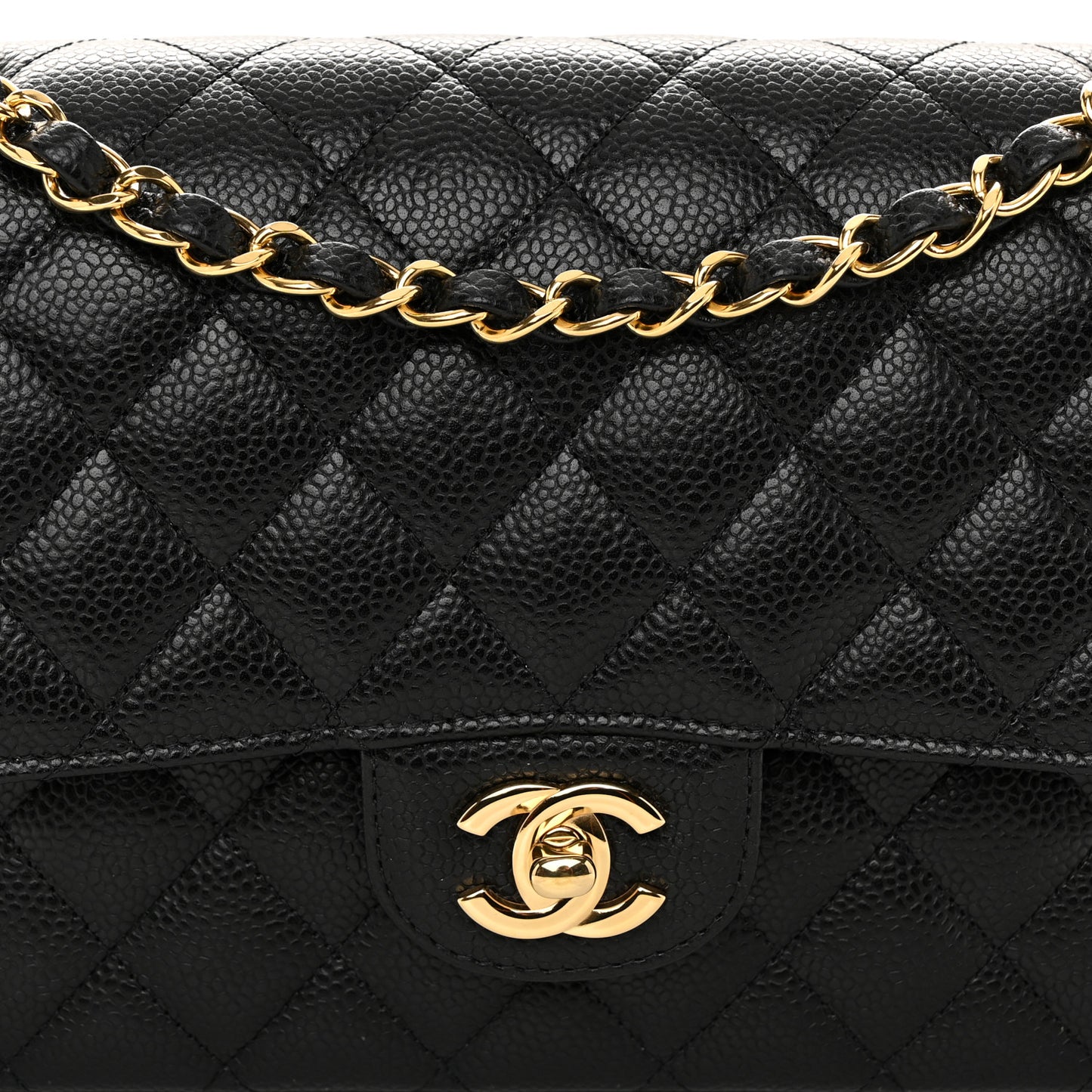 Caviar Quilted Medium Double Flap Black