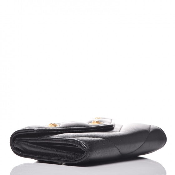 Lambskin Chevron Quilted Medallion CC Card Holder Black