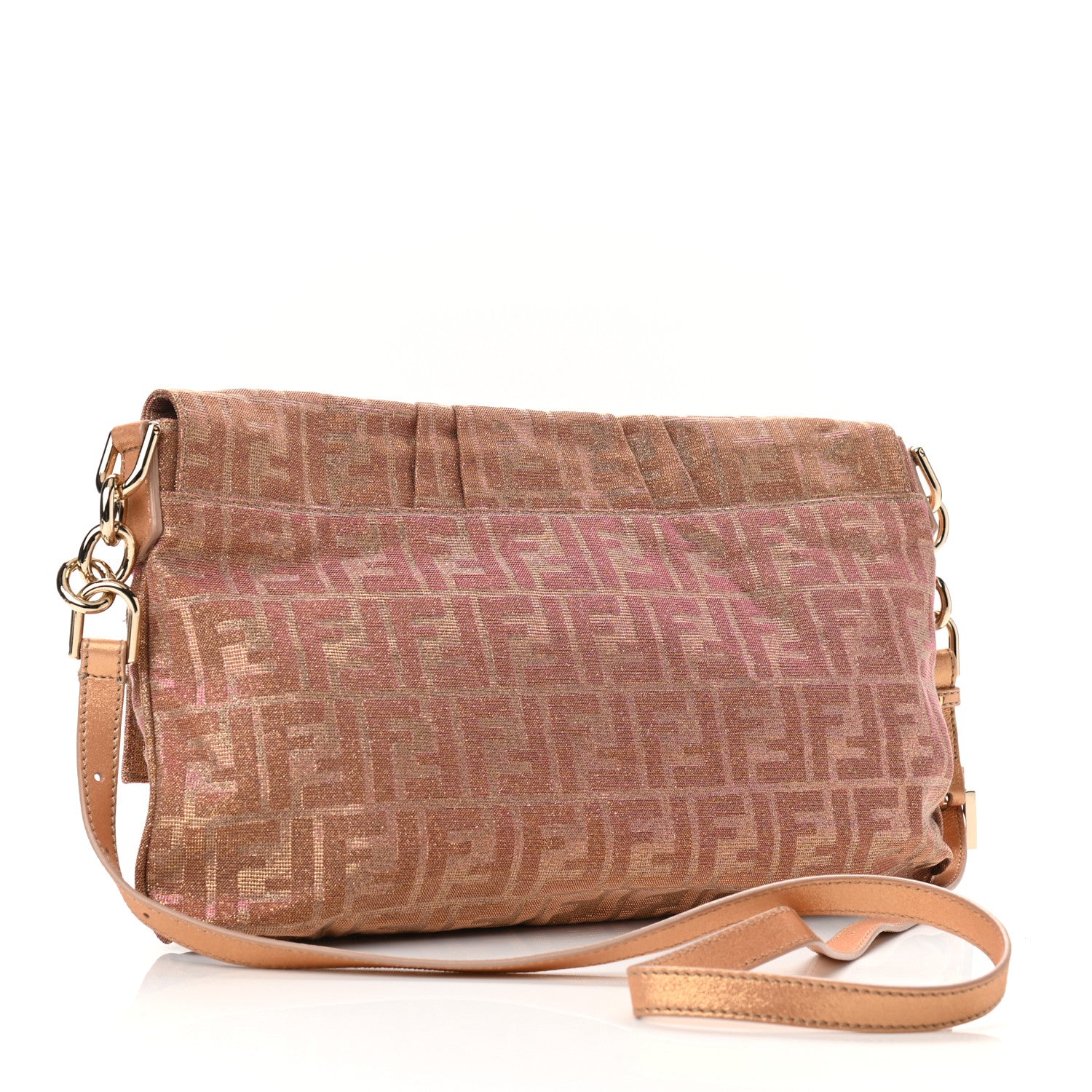 Fendi Metallic Lurex Zucca Large Mia Shoulder Flap Arancio 3 of 10