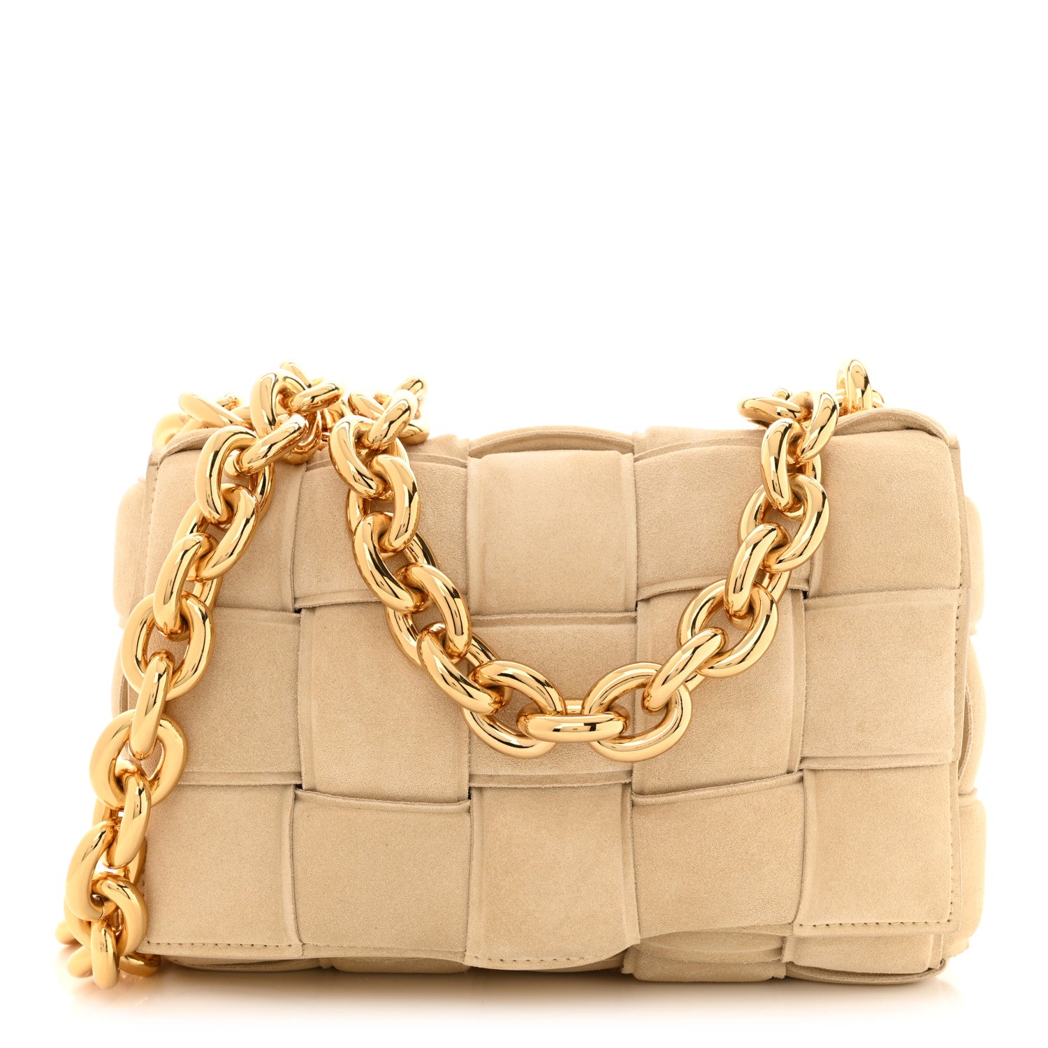 Bottega Veneta Suede Maxi Intrecciato Padded Chain Cassette Crossbody Bag Sand 1 of 16