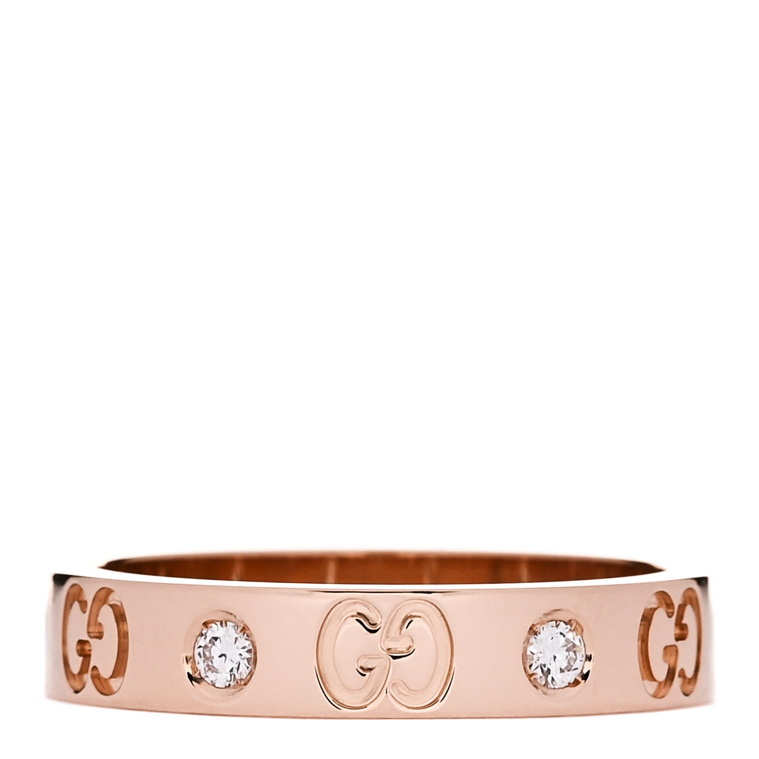 Gucci 18K Rose Gold Diamond Icon Band Ring 56 7.5 3 of 6