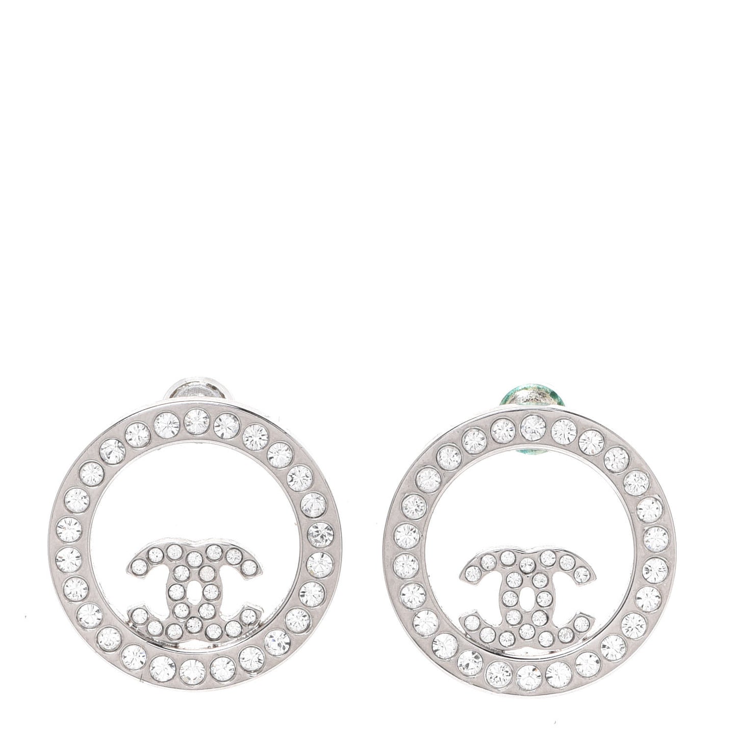 Crystal CC Round Earrings Silver