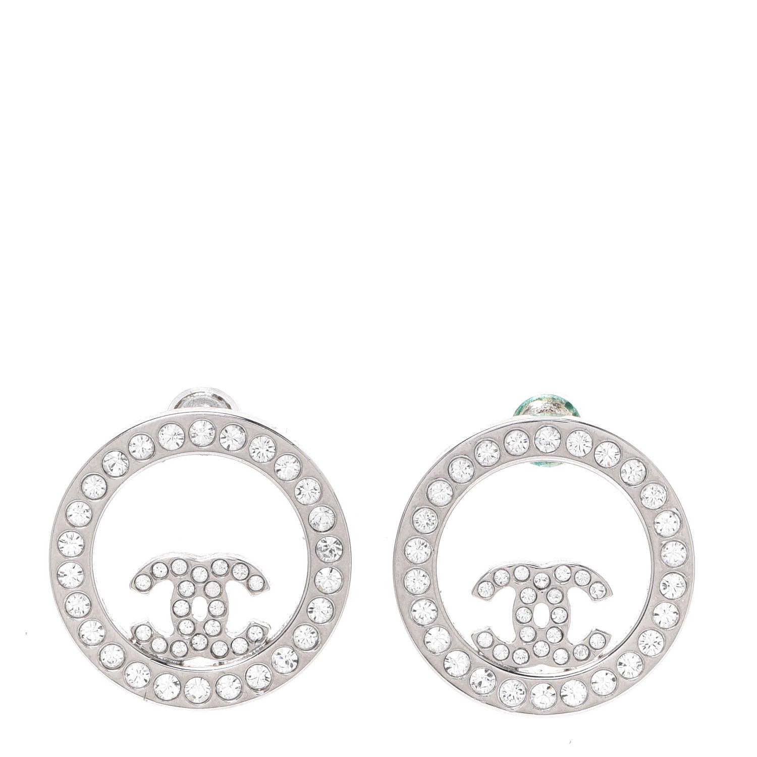 Chanel Crystal CC Round Earrings Silver 1 of 6