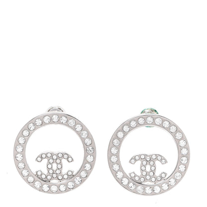 Chanel Crystal CC Round Earrings Silver 1 of 6