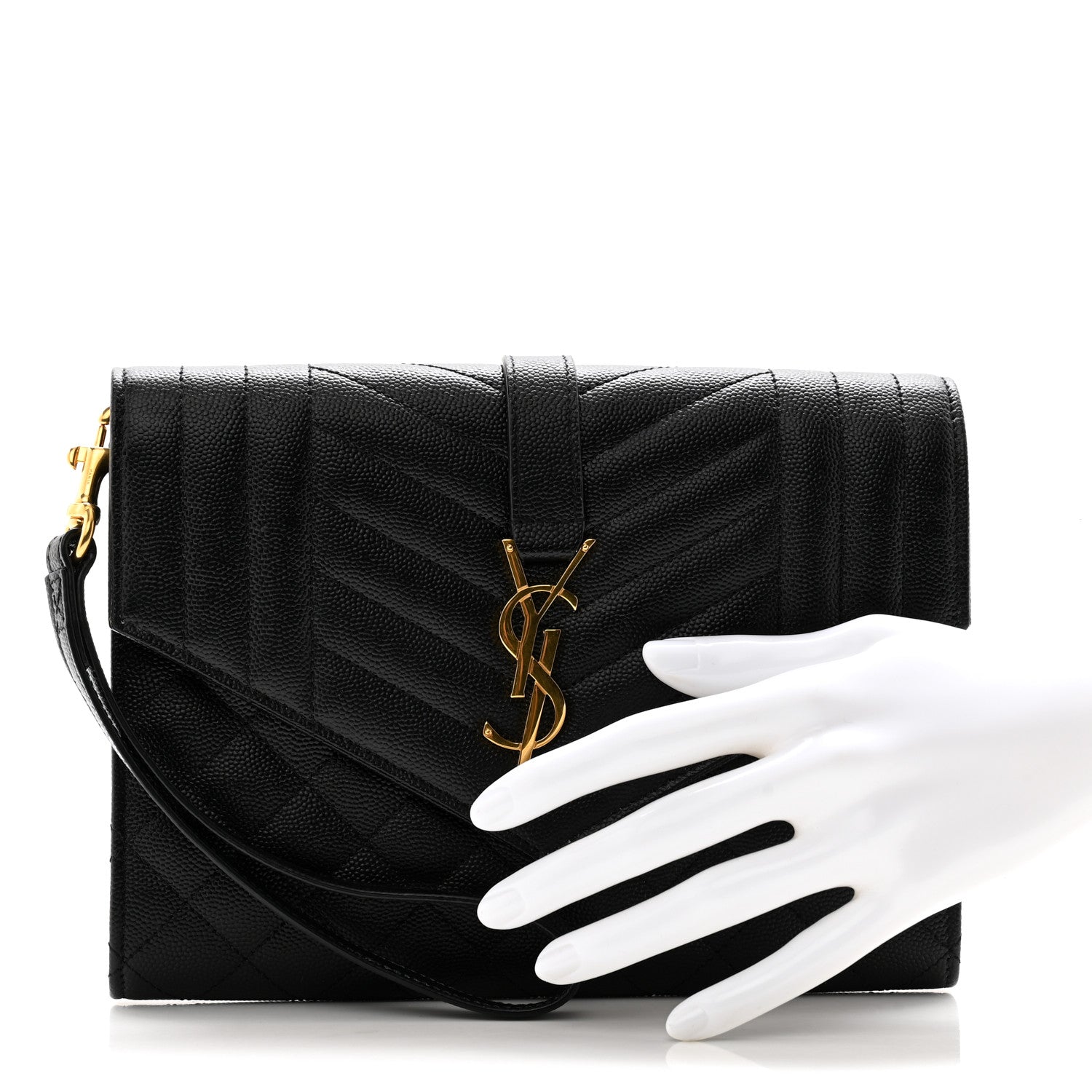Saint Laurent Grain De Poudre Textured Mixed Matelasse Triquilt Monogram Clutch Black 2 of 10