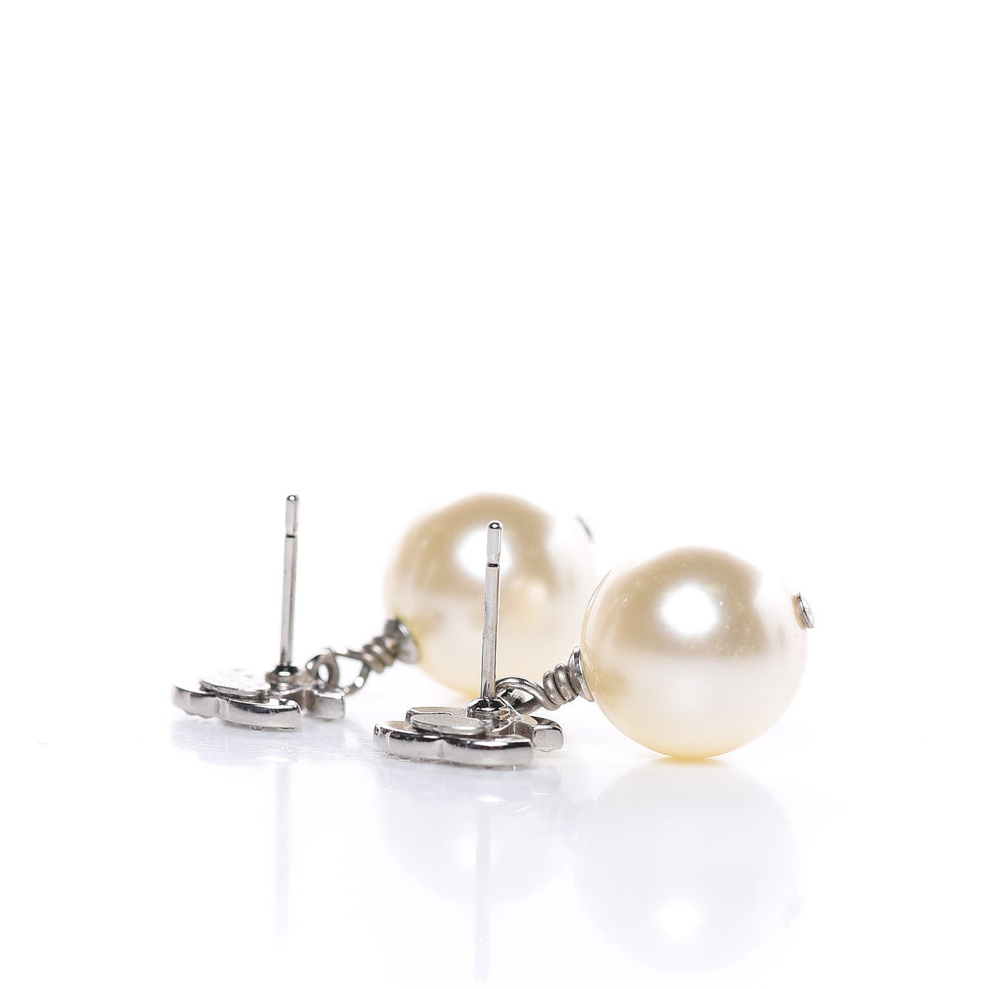 Crystal Pearl CC Drop Earrings Silver