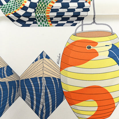 Hermes Silk Lanternes Ballons et Cocardes Scarf 90 Orange Creme Vert 6 of 6