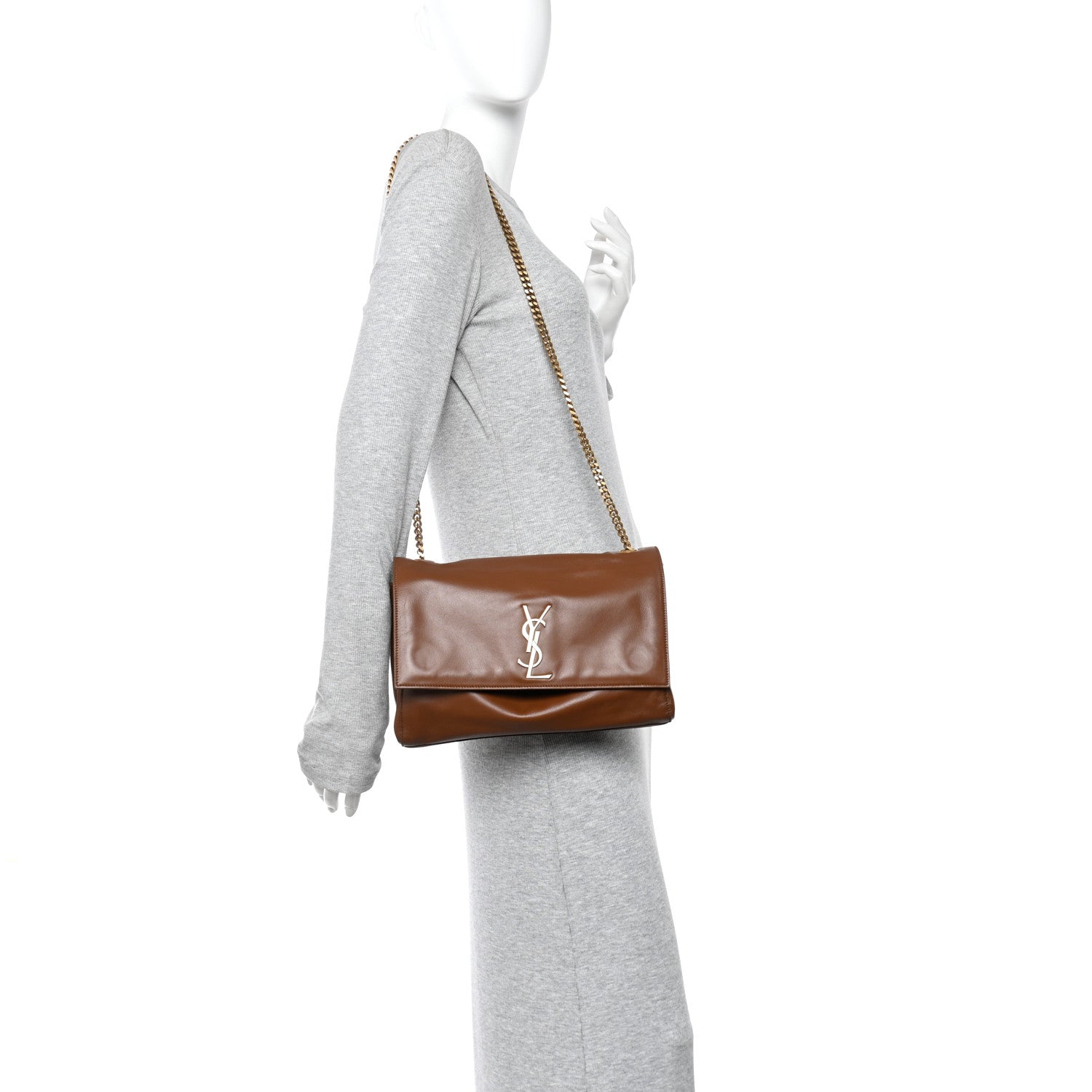 Saint Laurent Suede Braided Monogram Large Kate Satchel Brown 2 of 17
