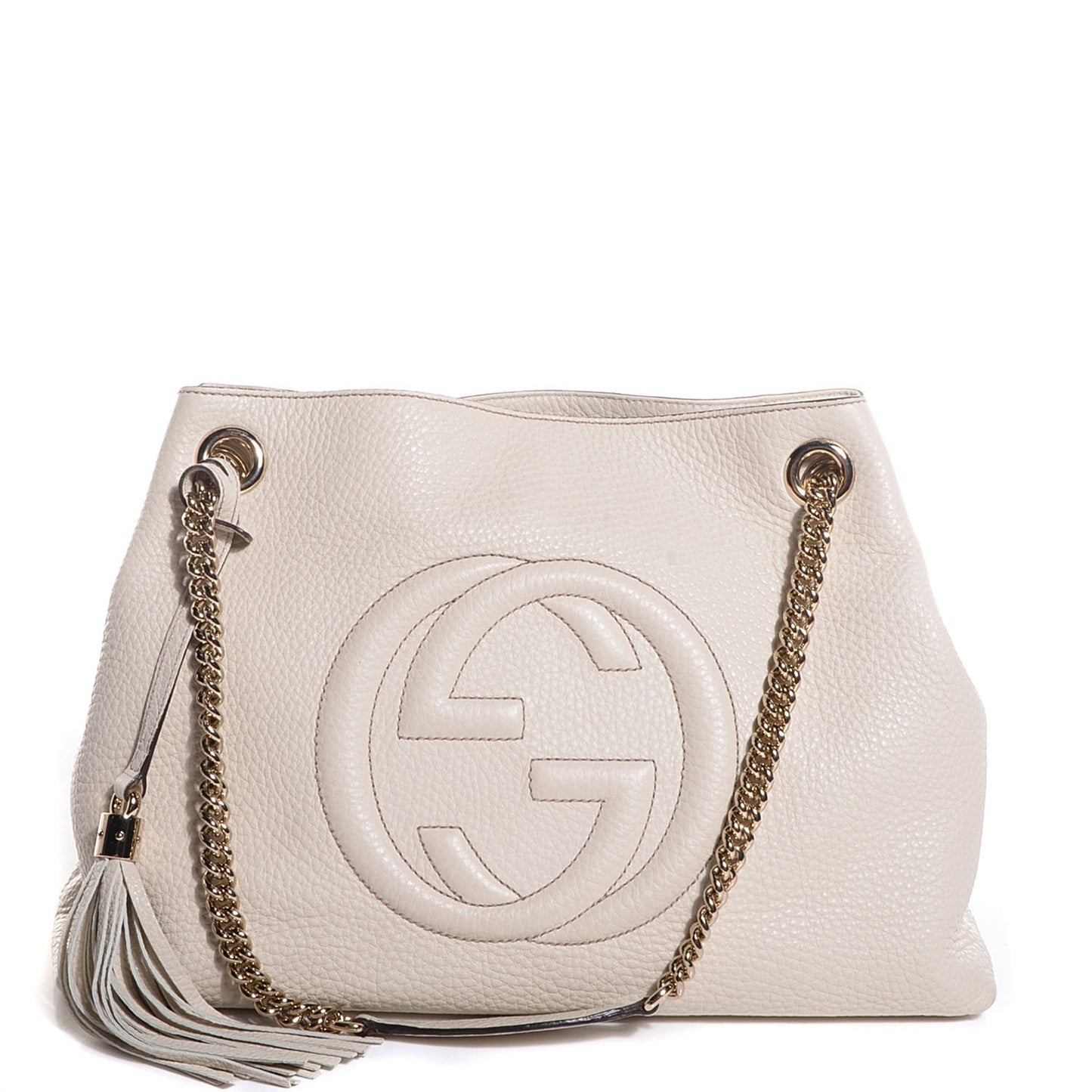 Pebbled Calfskin Medium Soho Chain Shoulder Bag Off White