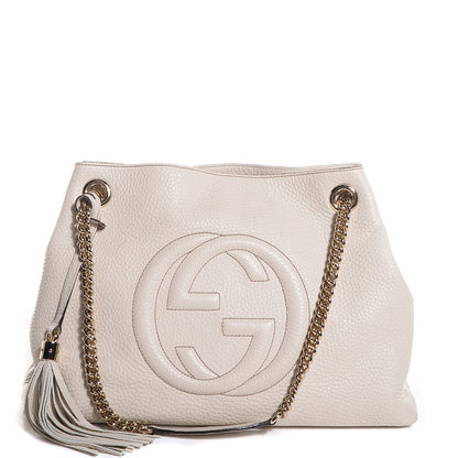 Gucci Pebbled Calfskin Medium Soho Chain Shoulder Bag Off White 1 of 9