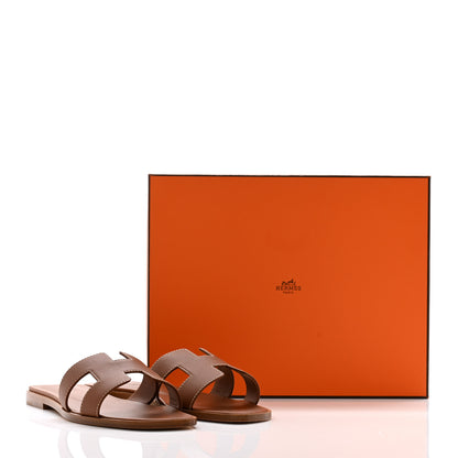 Hermes Box Calfskin Oran Sandals 38 Gold 10 of 10