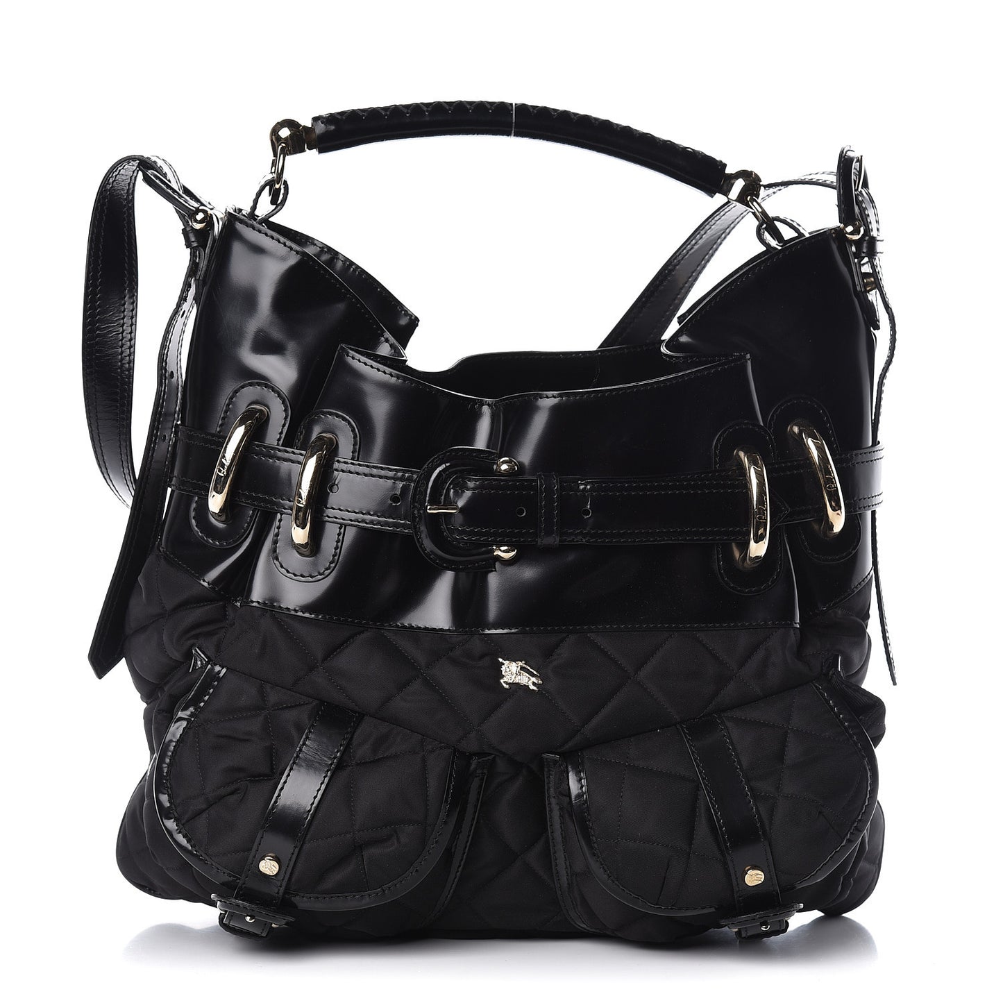 Calfskin Nylon Quilted Large Manor Tote Black