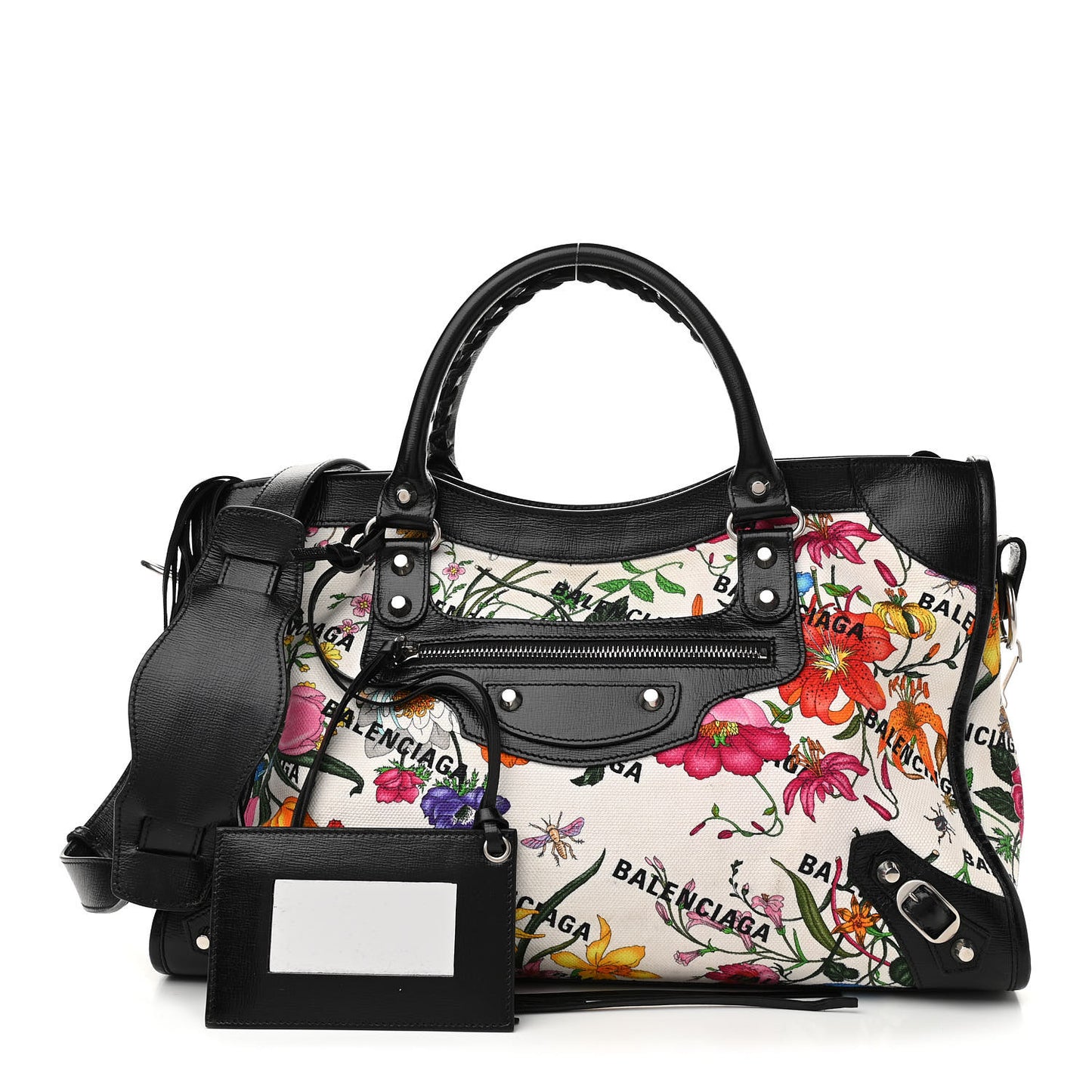 X GUCCI Canvas Azalea Calfskin Flora Logo Print Neo Classic Silver Hardware Medium City White Multicolor Black