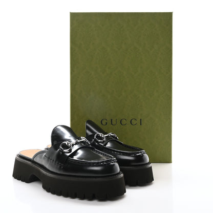 Gucci Magnum Calfskin Womens Horsebit Platform Mules 39.5 Black 38 Black 9 of 9