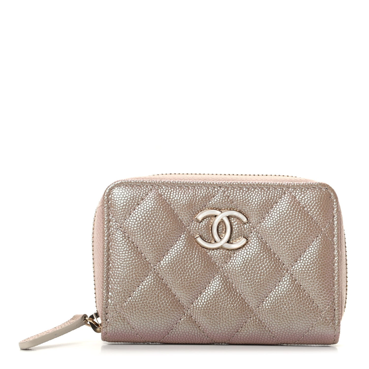 Chanel Iridescent Caviar Quilted Zip Coin Purse Beige 1 of 8