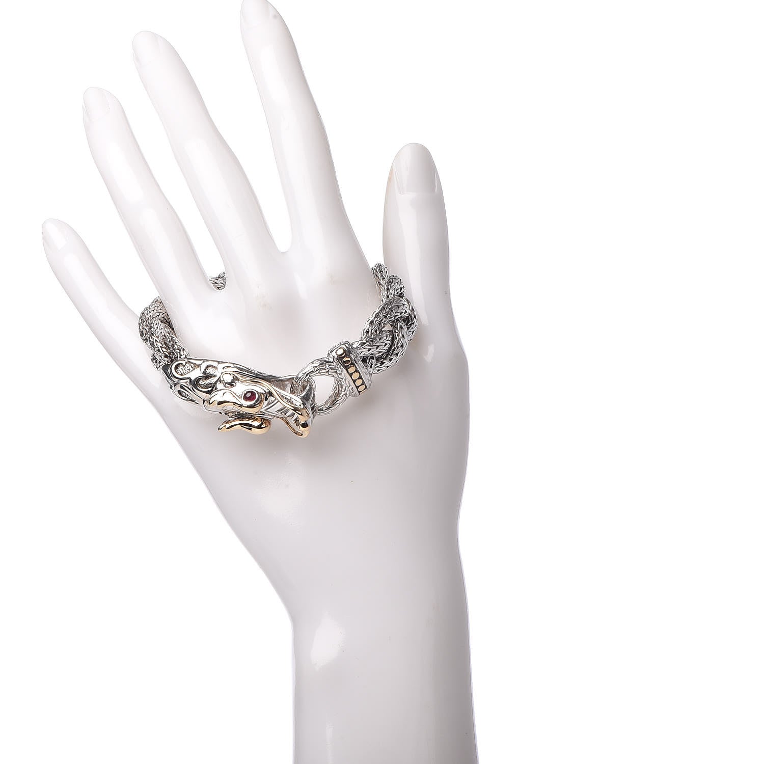 John Hardy Sterling Silver 18K Yellow Gold Ruby Naga Dragon Braided Chain Bracelet 2 of 6