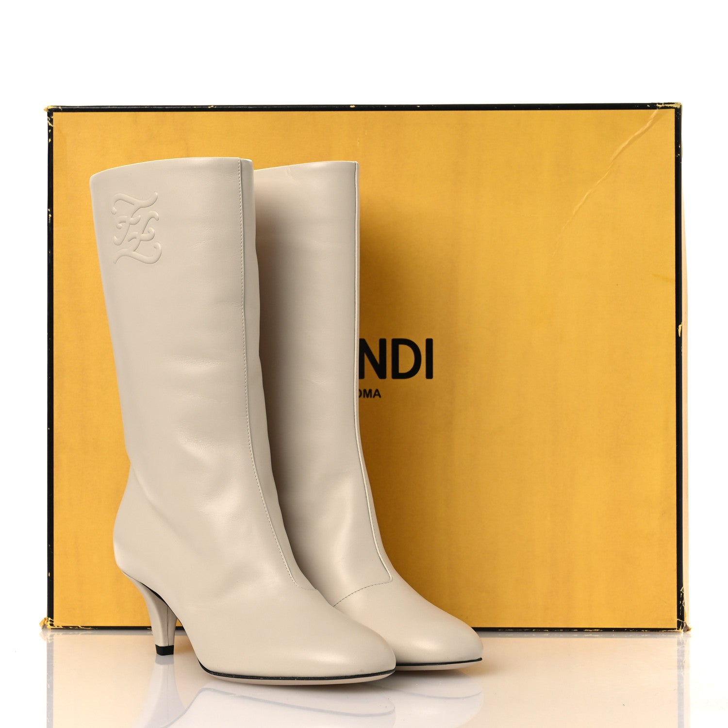 Fendi Vitello Karligraphy Logo FF Ankle Boots 35 White 11 of 11