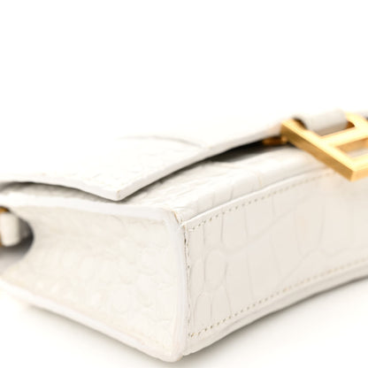 Balenciaga Shiny Calfskin Crocodile Embossed Hourglass Chain Bag White 8 of 9