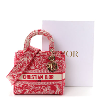 Christian Dior Canvas Toile De Jouy Reverse Embroidered Medium Lady D-Lite Red 11 of 11
