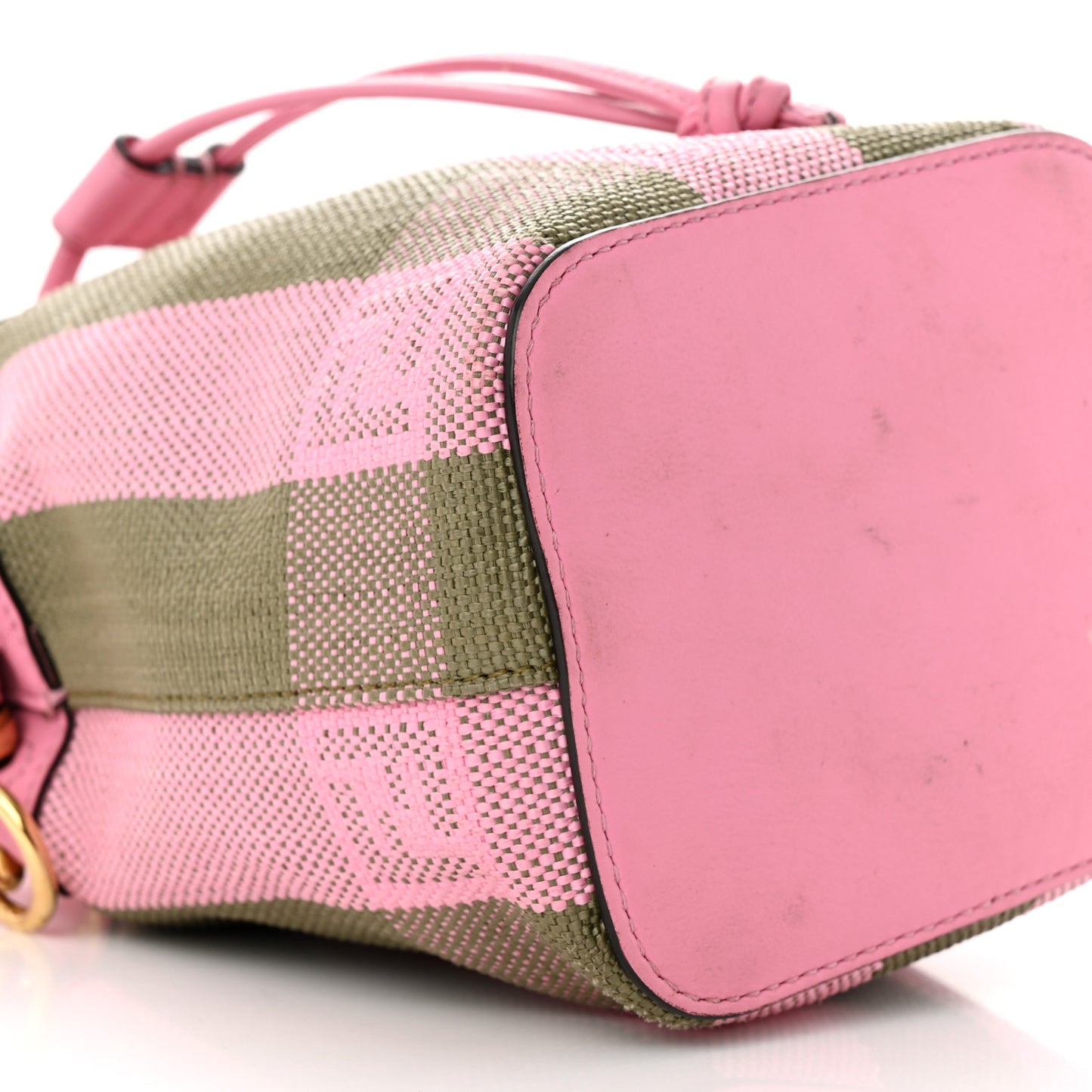 Raffia Vitello Seta F is Fendi Pequin Gingham Woven Mini Mon Tresor Bucket Bag Military Rosa Lollypop