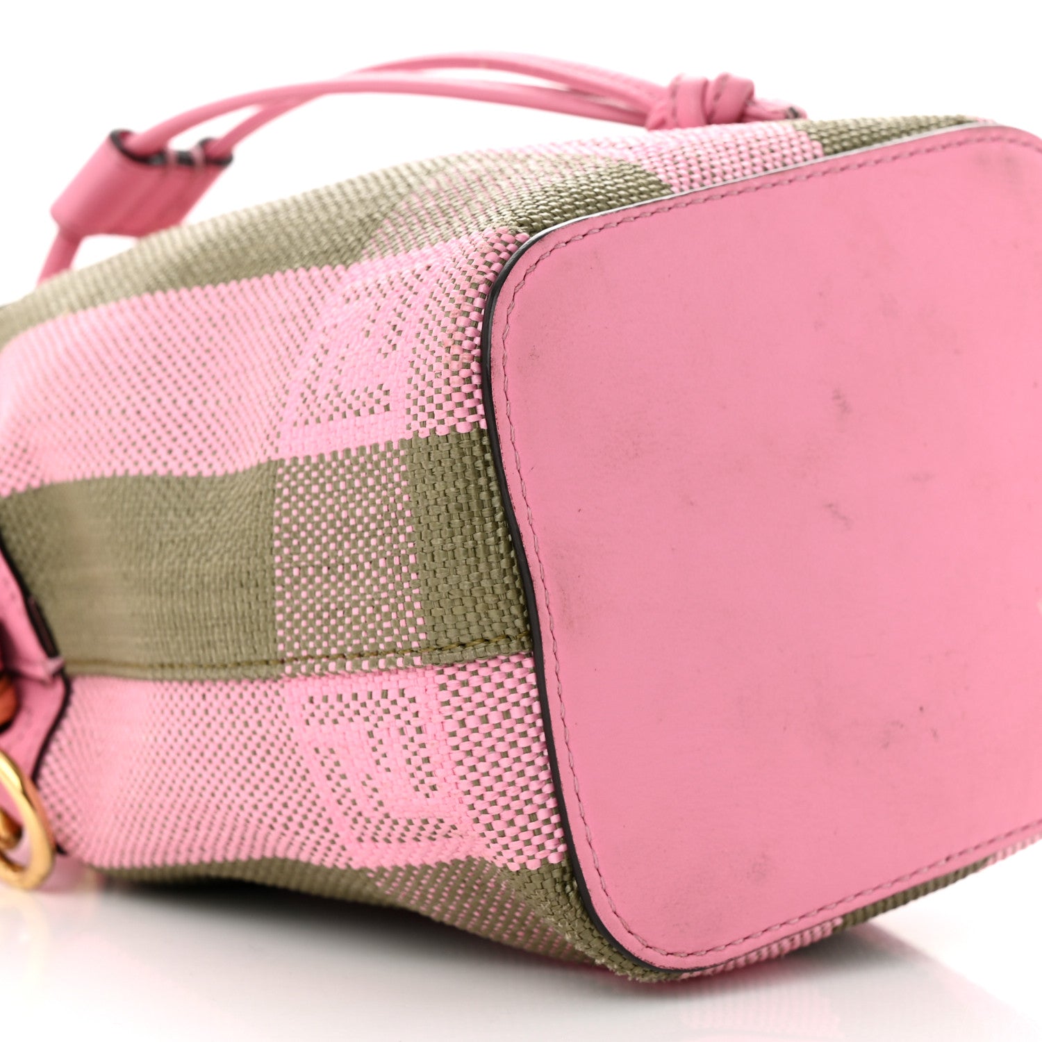 Fendi Raffia Vitello Seta F is Fendi Pequin Gingham Woven Mini Mon Tresor Bucket Bag Military Rosa Lollypop 9 of 12