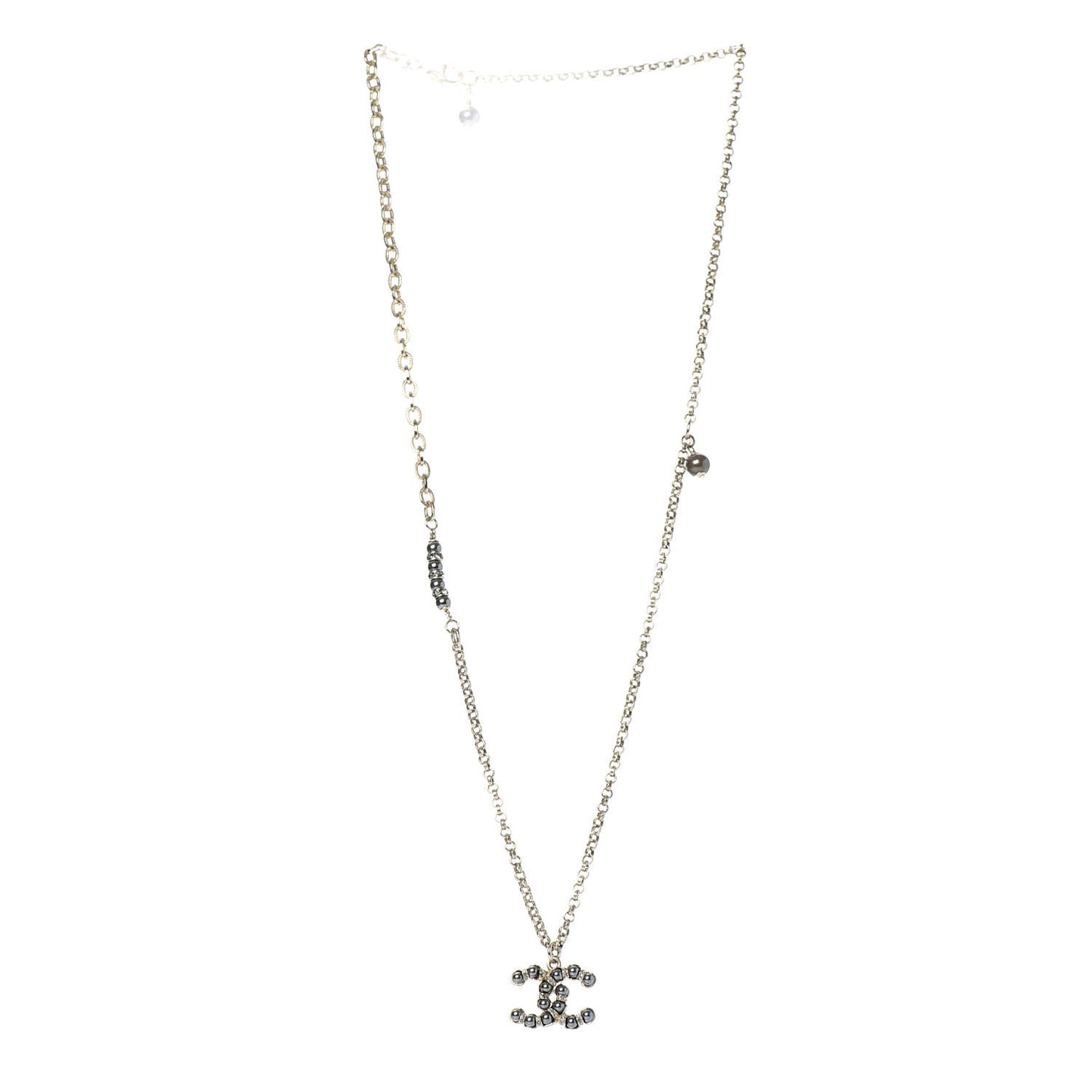 Crystal Pearl Nefertiti CC Pendant Necklace Gold Grey