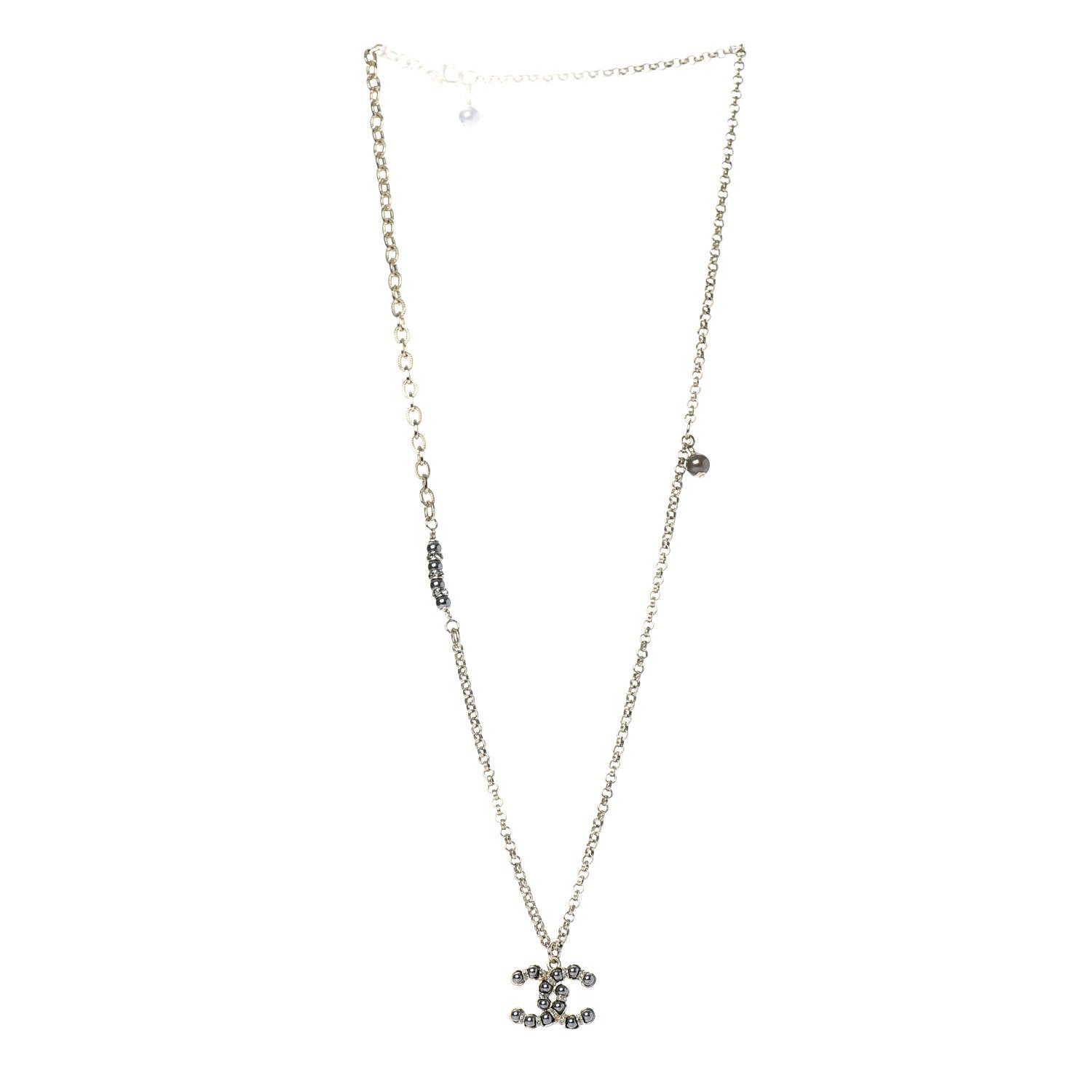 Chanel Crystal Pearl Nefertiti CC Pendant Necklace Gold Grey 3 of 5