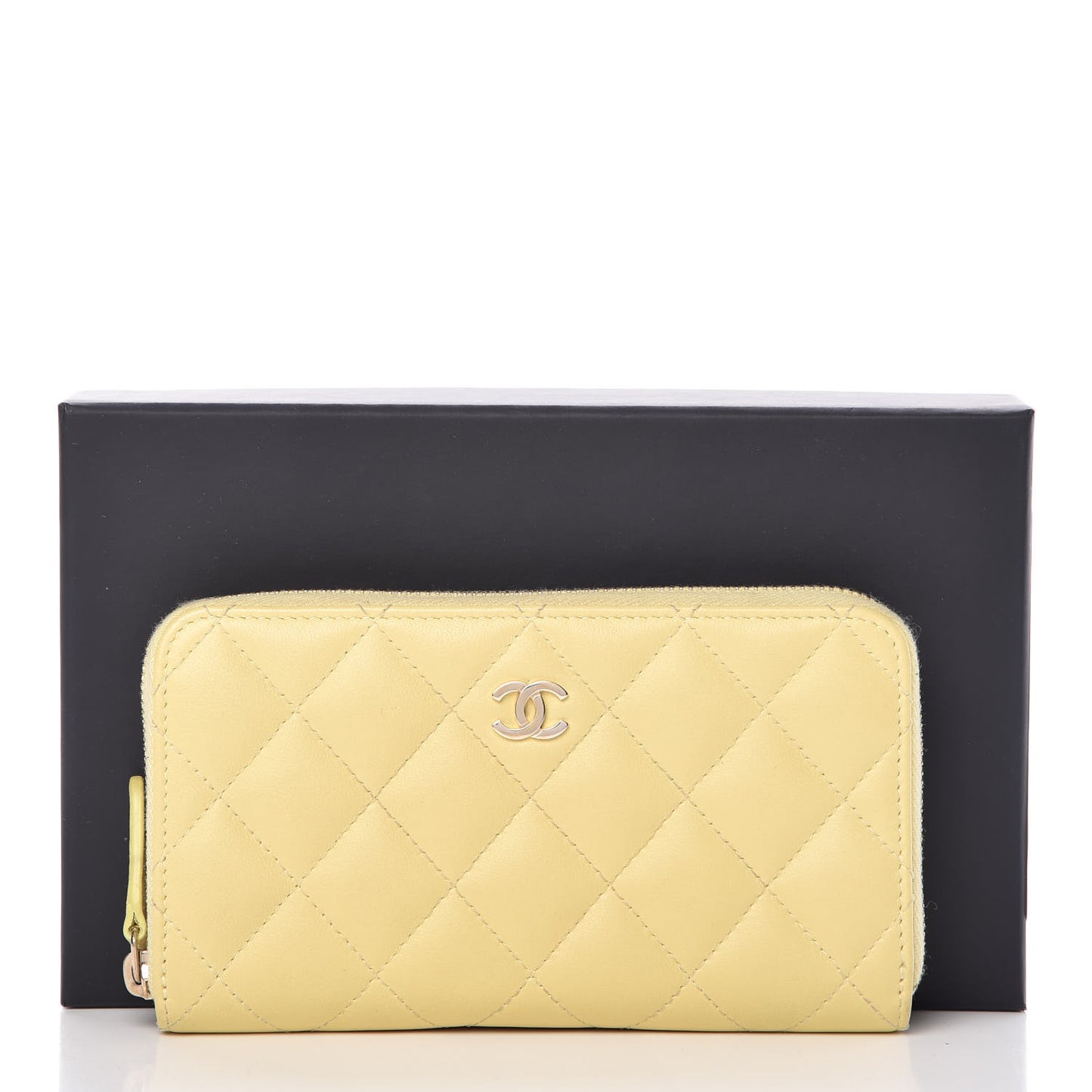Lambskin Quilted Small Zip Around Wallet Yellow
