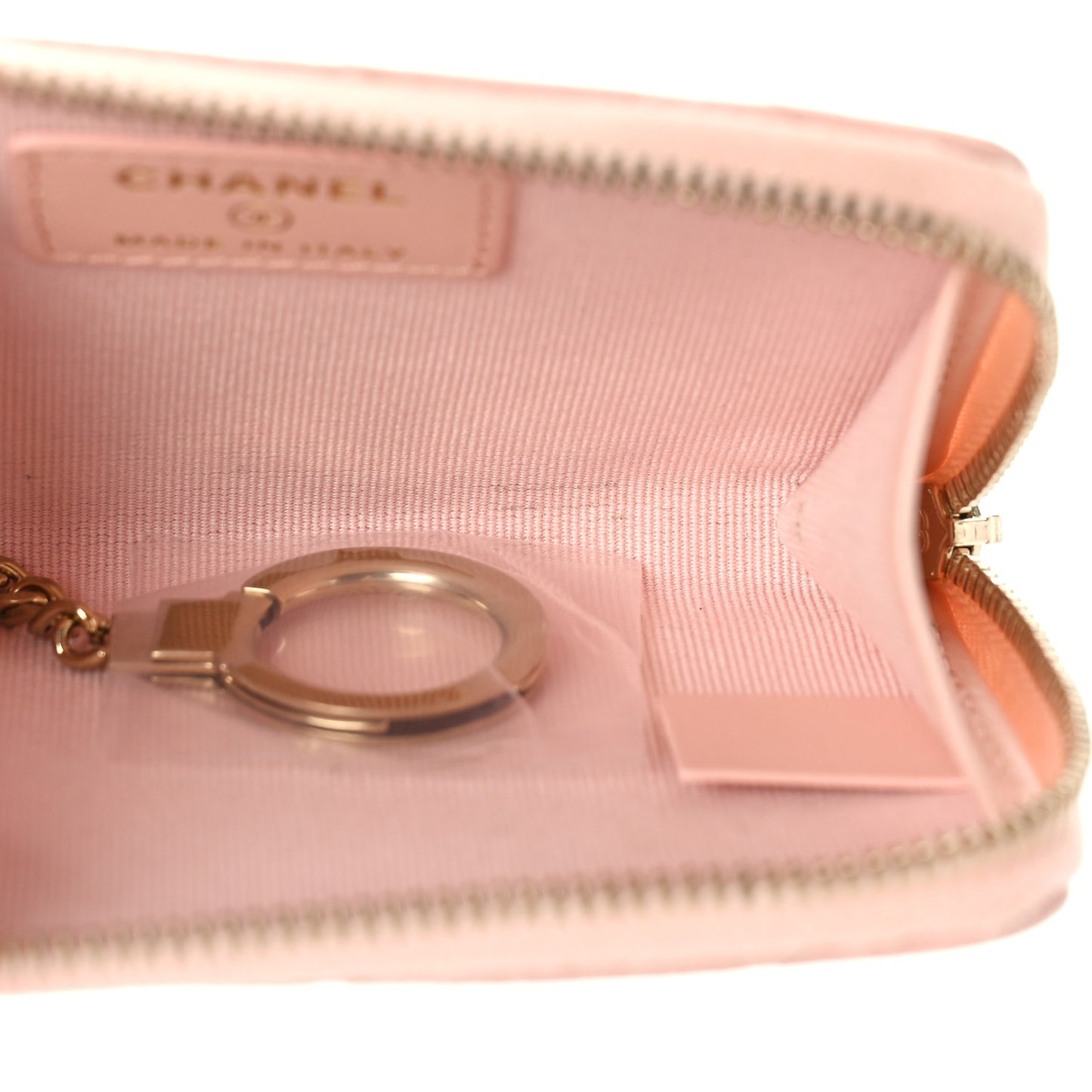 Caviar Quilted Zipped Key Holder Case Light Pink