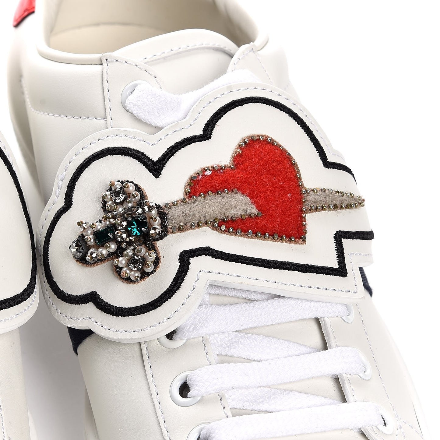 Calfskin Ayers Web Dagger Embroidered Ace Sneakers 37 White