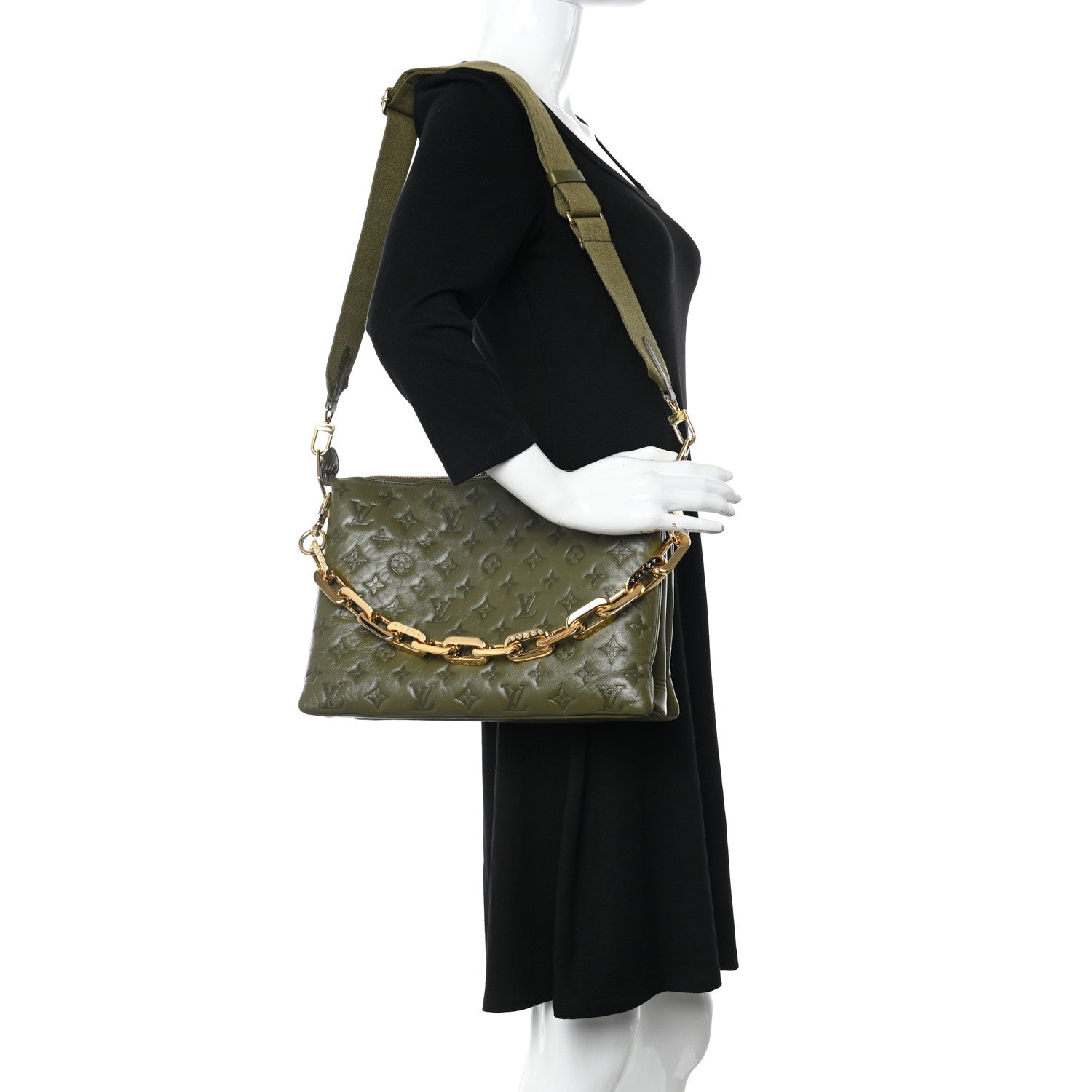 Louis Vuitton Lambskin Embossed Monogram Coussin MM Khaki 2 of 17