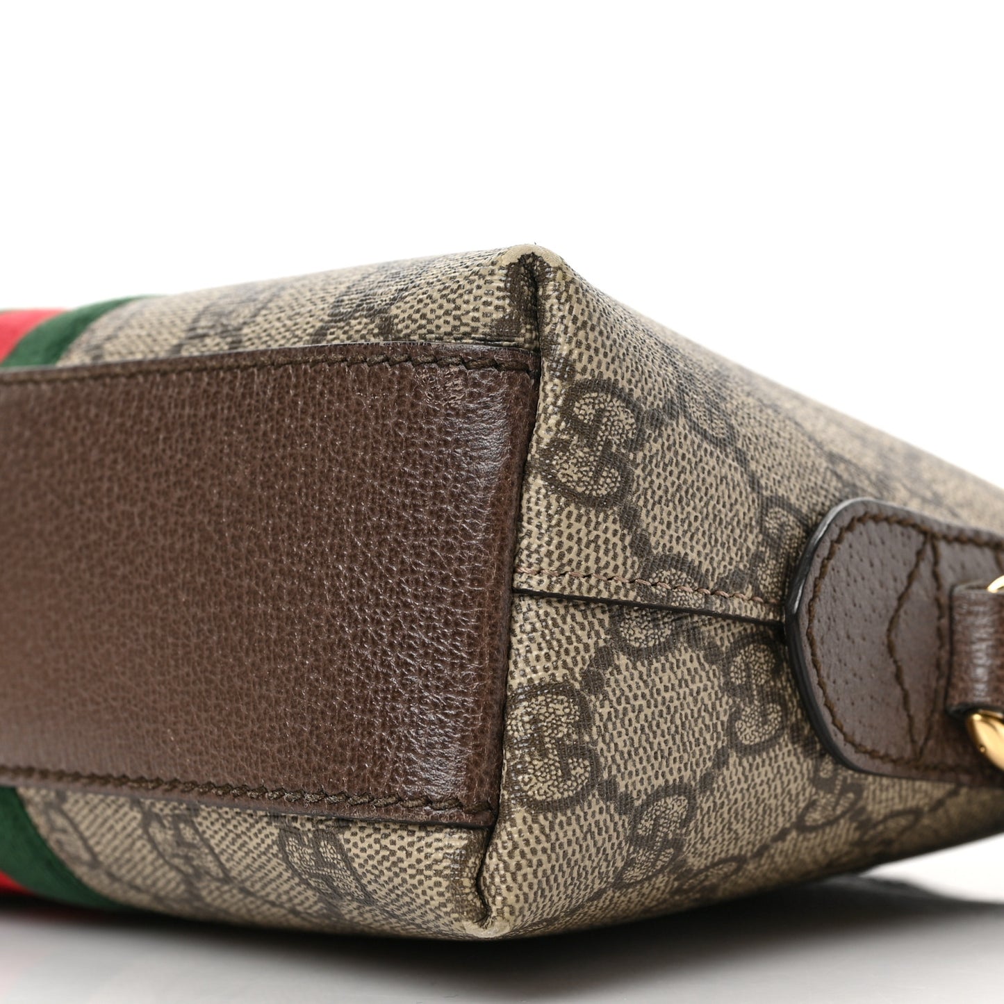 GG Supreme Monogram Textured Dollar Calfskin Web Small Ophidia Dome Shoulder Bag Beige Ebony New Acero