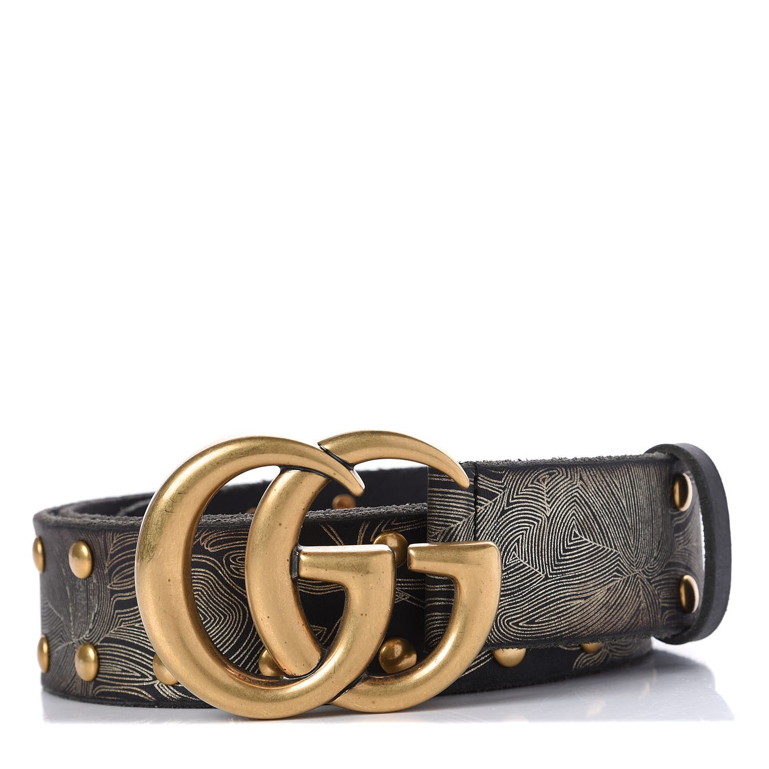 Gucci Calfskin Studded Marmont Belt 100 40 Black Gold 1 of 8